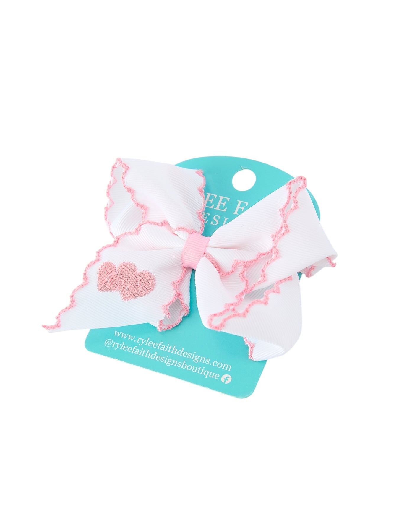 Valentine's Day Heart Embroidered White Girls Bow Hairpin 4 Inch