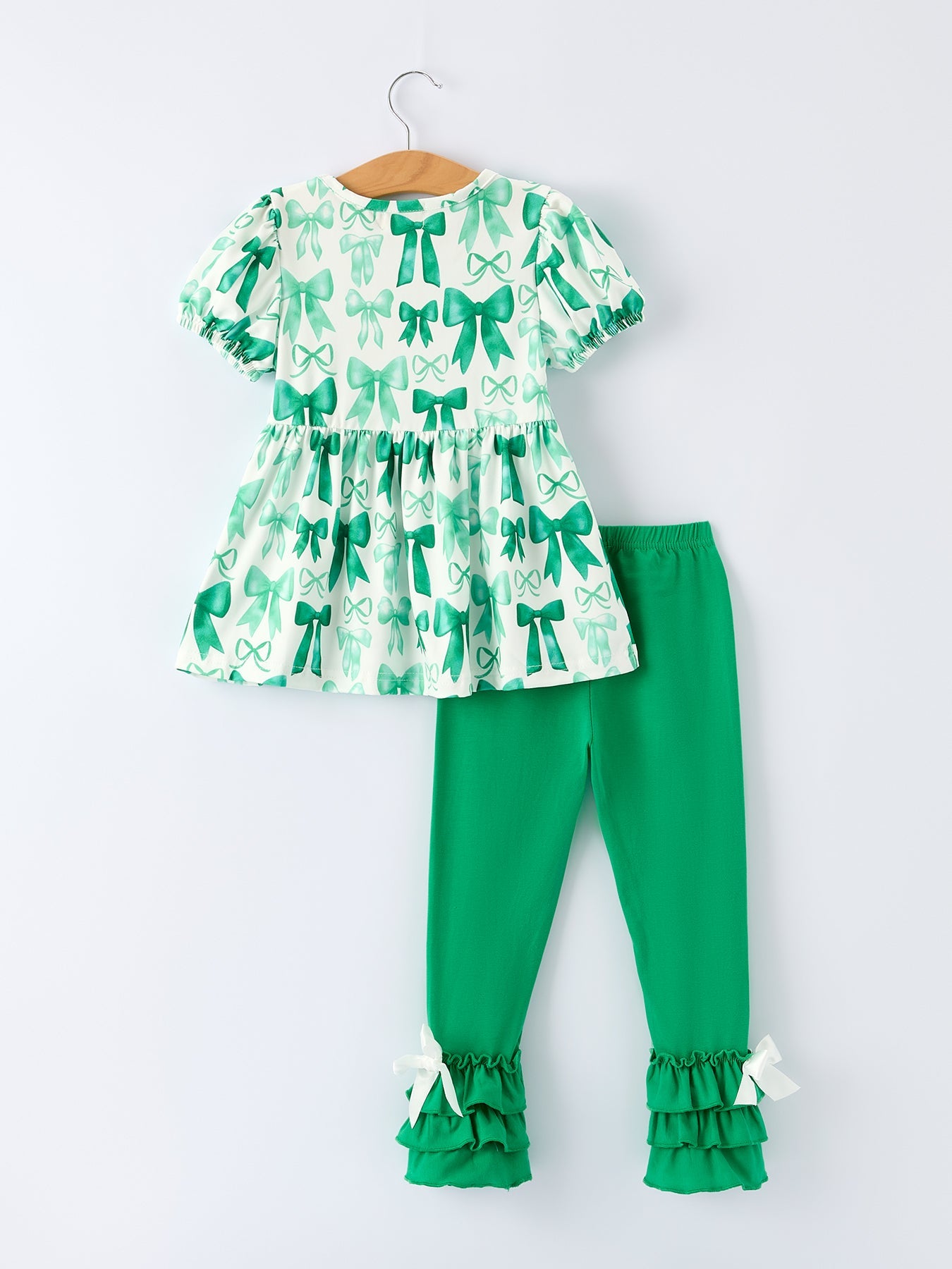 St. Patrick's Day Bow Top And Ruffled Leggings Girls Set