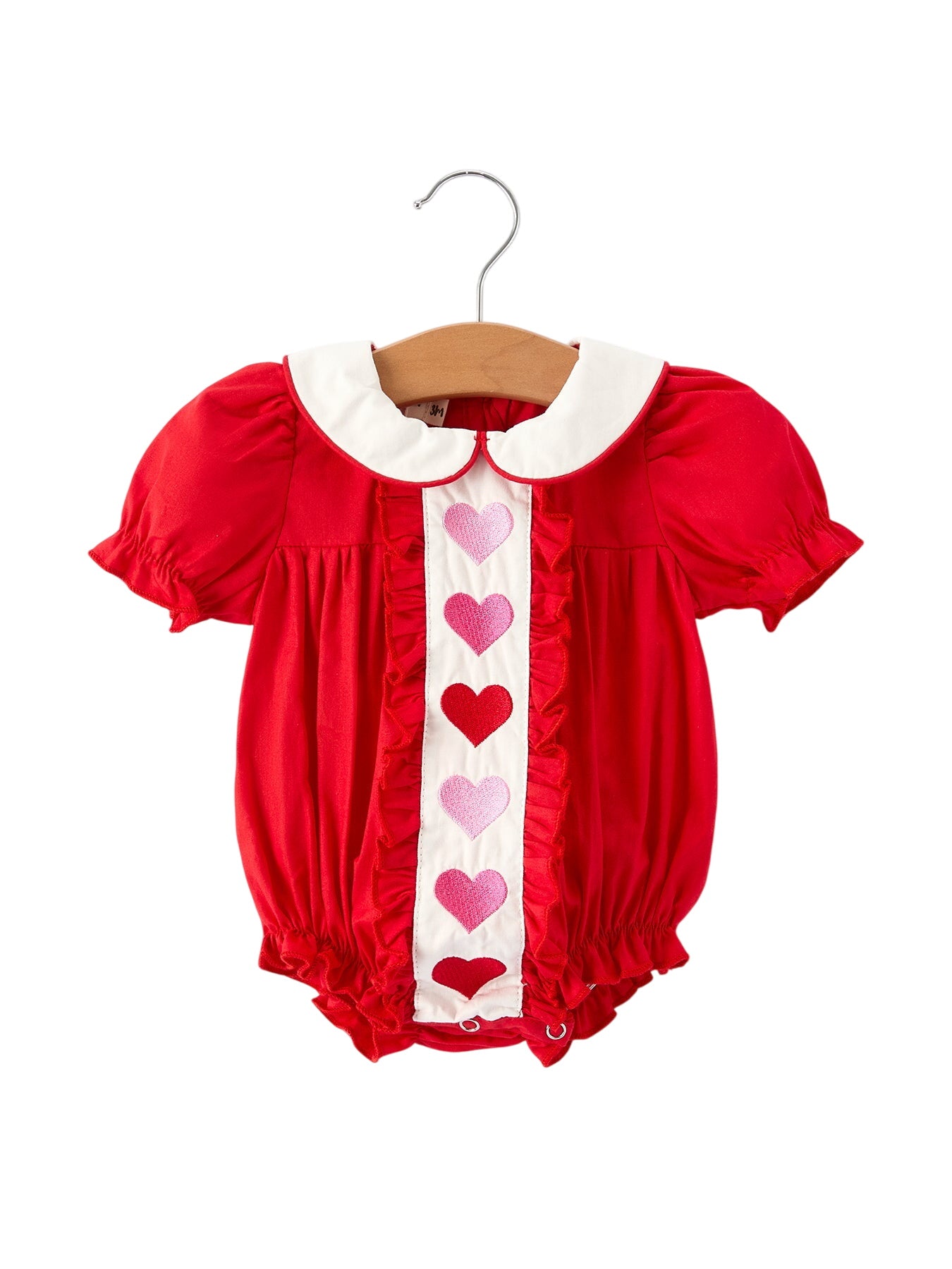 Red Ruffle Heart Embroidered Romper - Valentine Style