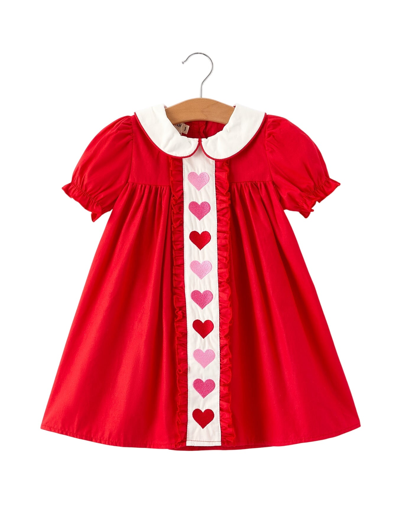 Red Ruffle Heart Embroidered Girls Dress - Valentine Style