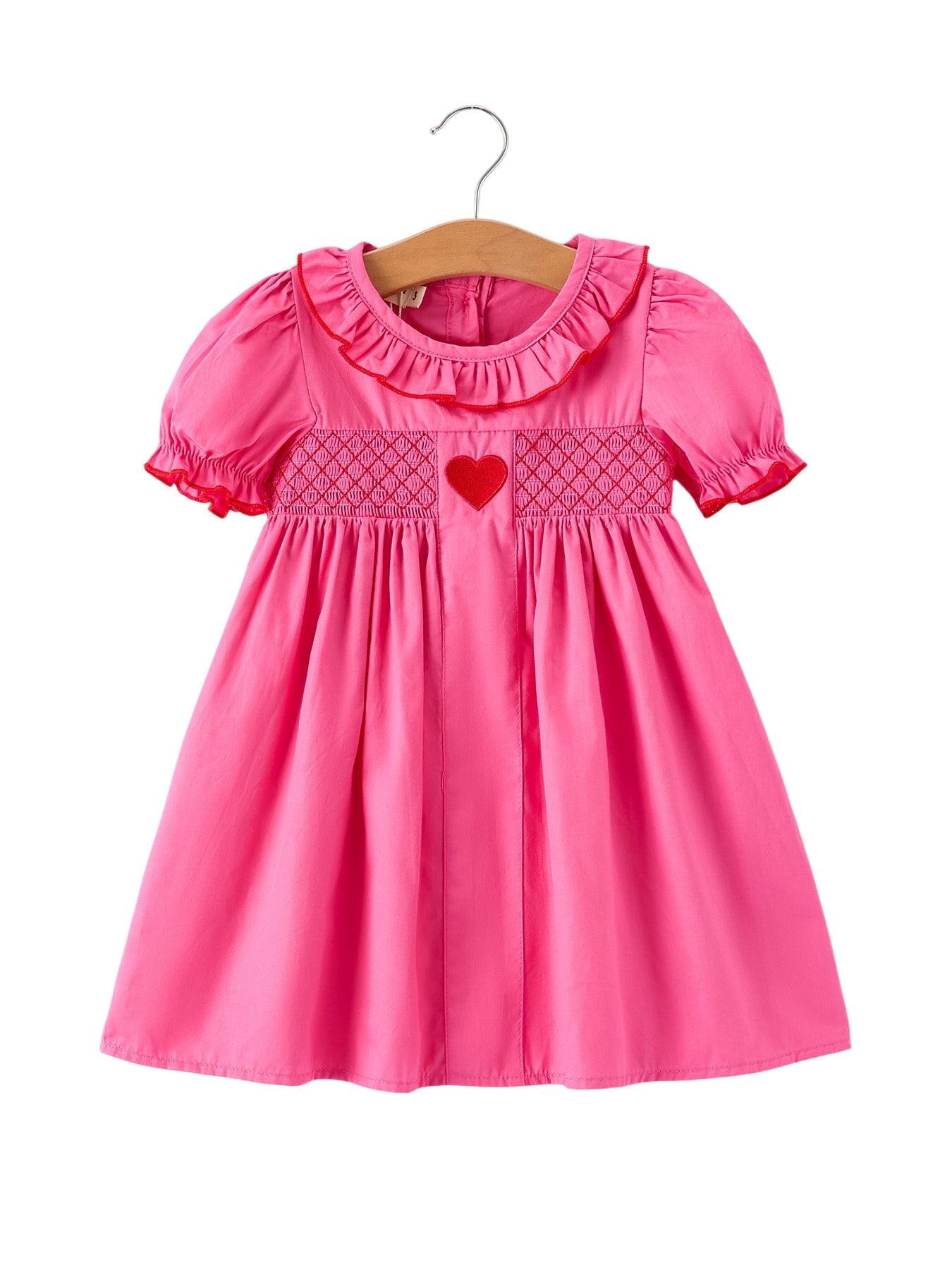 Valentine's Day Hot Pink Ruffle Collar Heart Applique Girls Dress