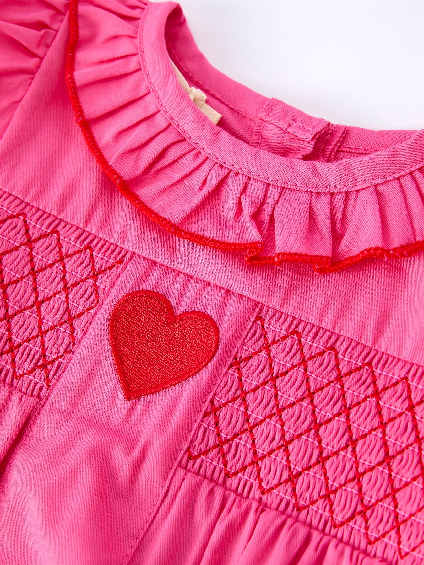 Valentine's Day Hot Pink Ruffle Collar Baby Romper Heart Applique