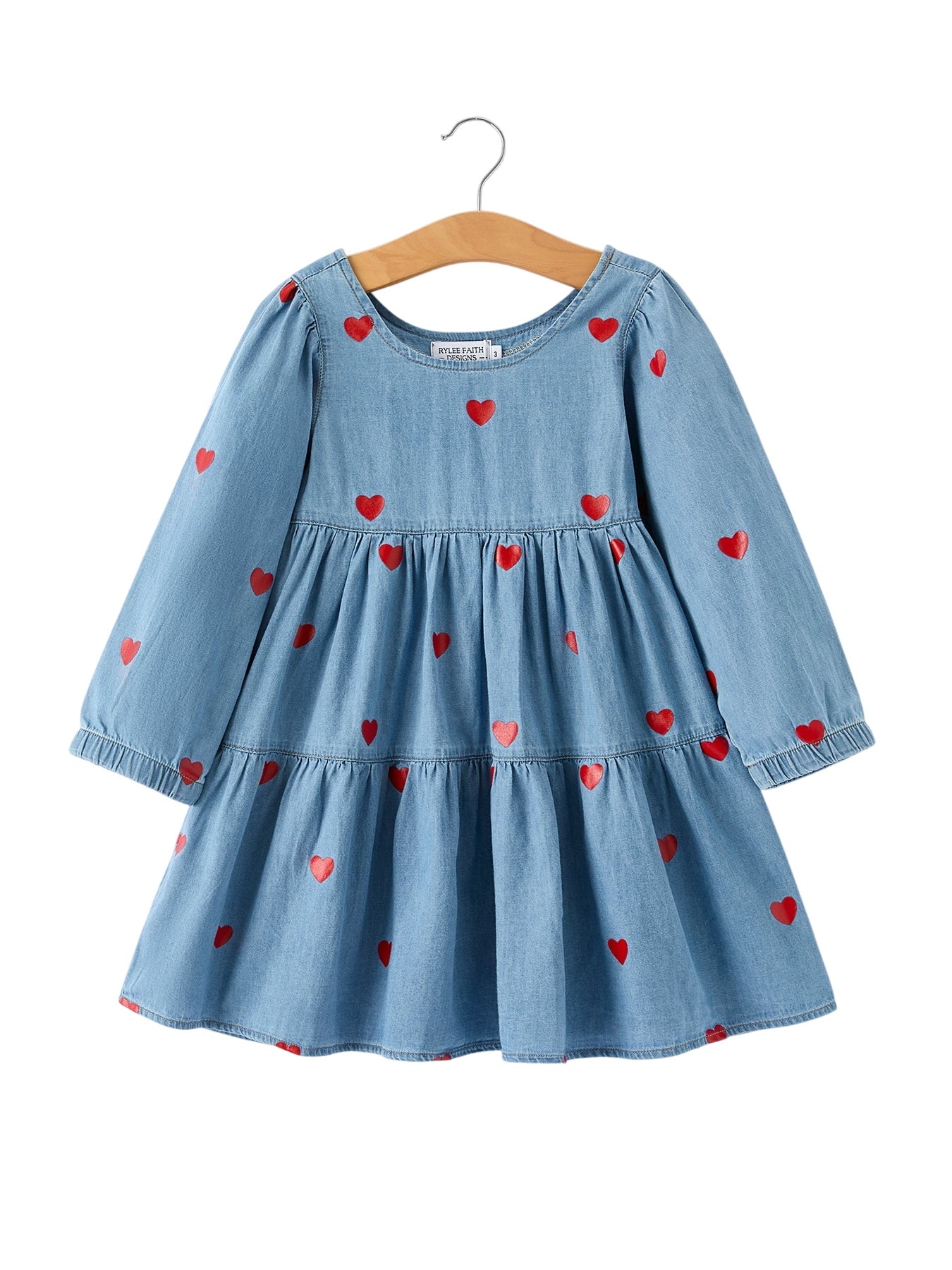 Denim Heart Dress For Girls – Long Sleeve Valentine Outfit
