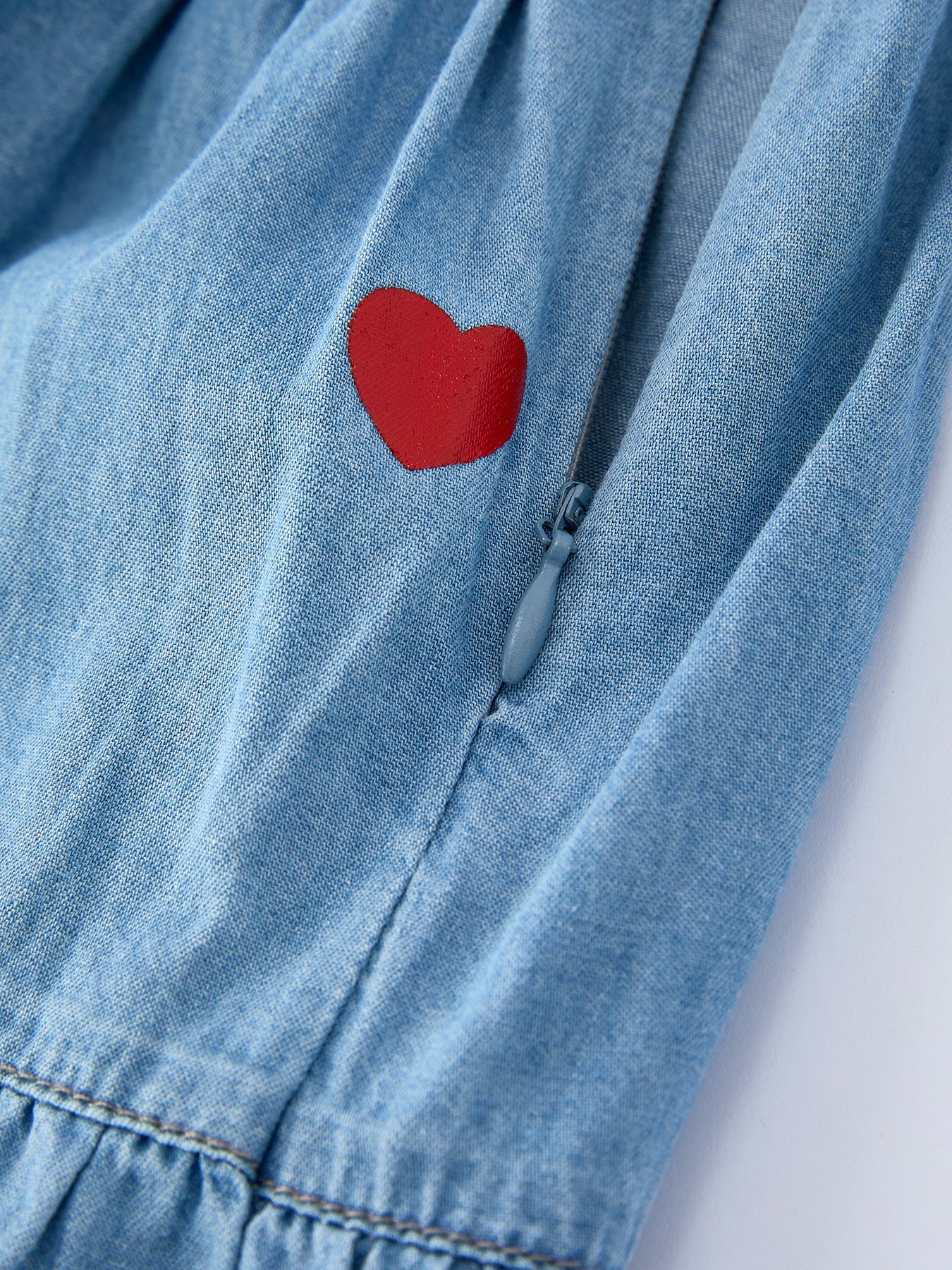 Denim Heart Dress For Girls – Long Sleeve Valentine Outfit