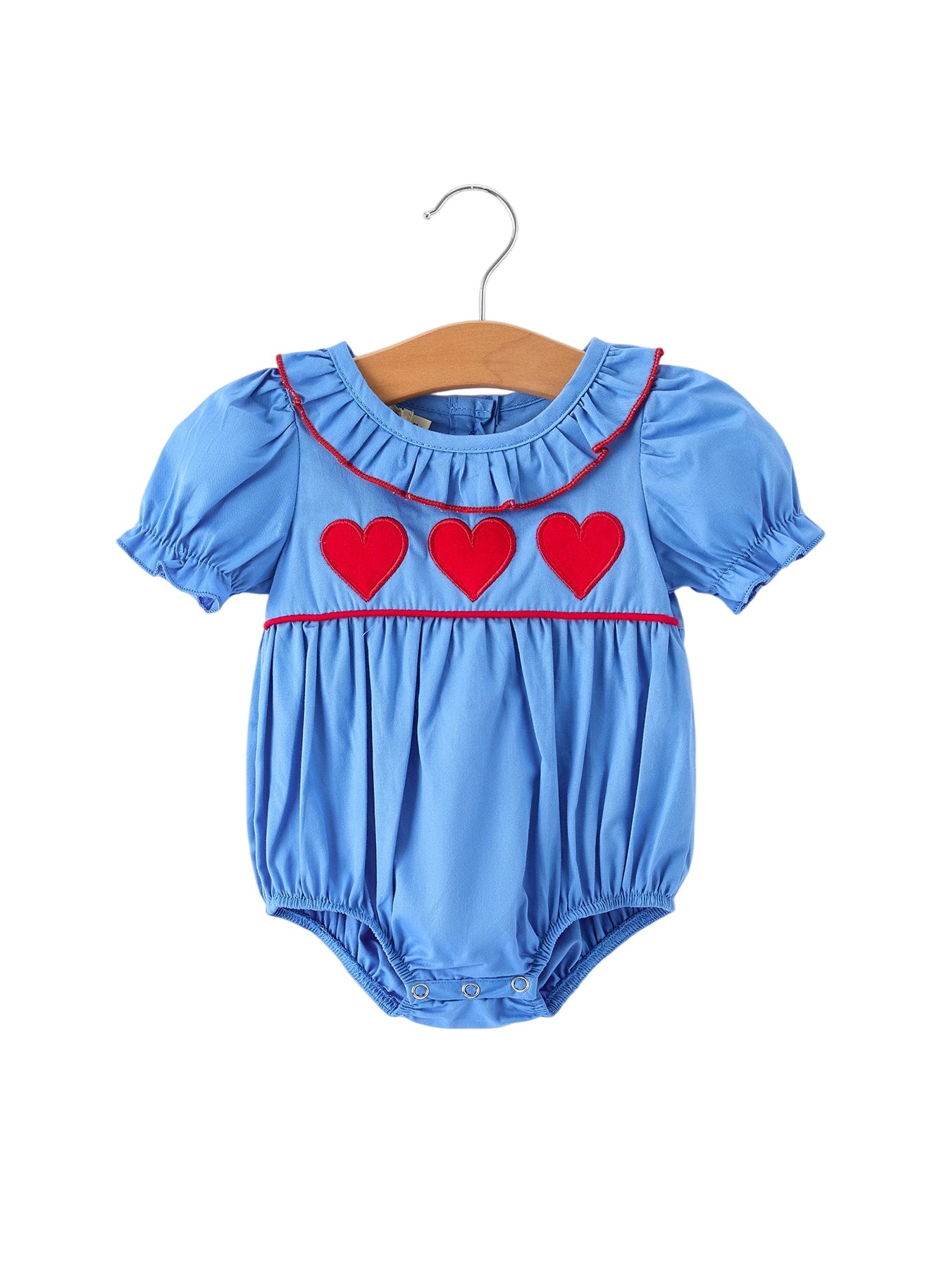 Valentine's Day Baby Girl Heart Applique Blue Romper