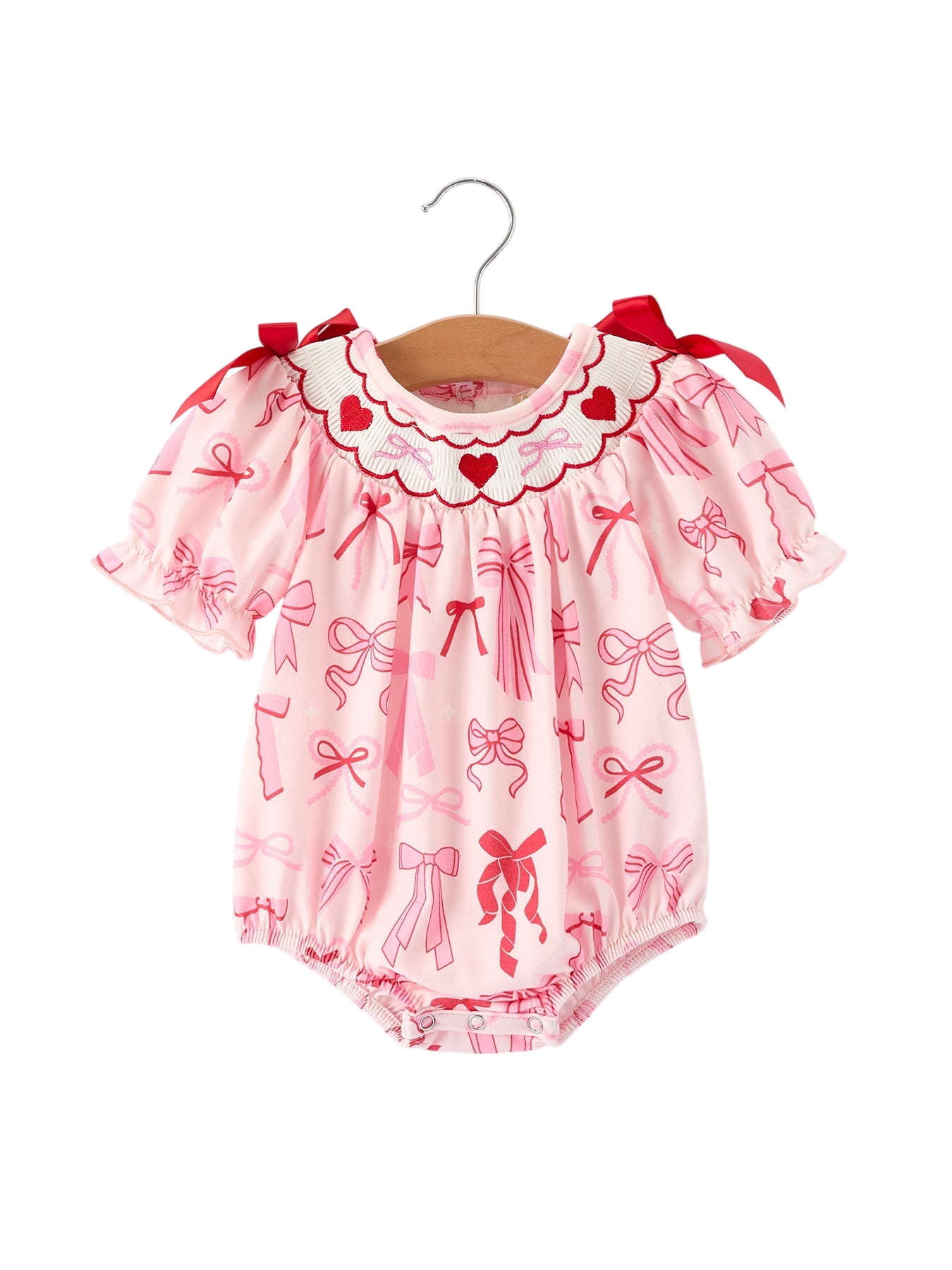 Girls' Valentine's Day Heart Bow Embroidered Baby Romper