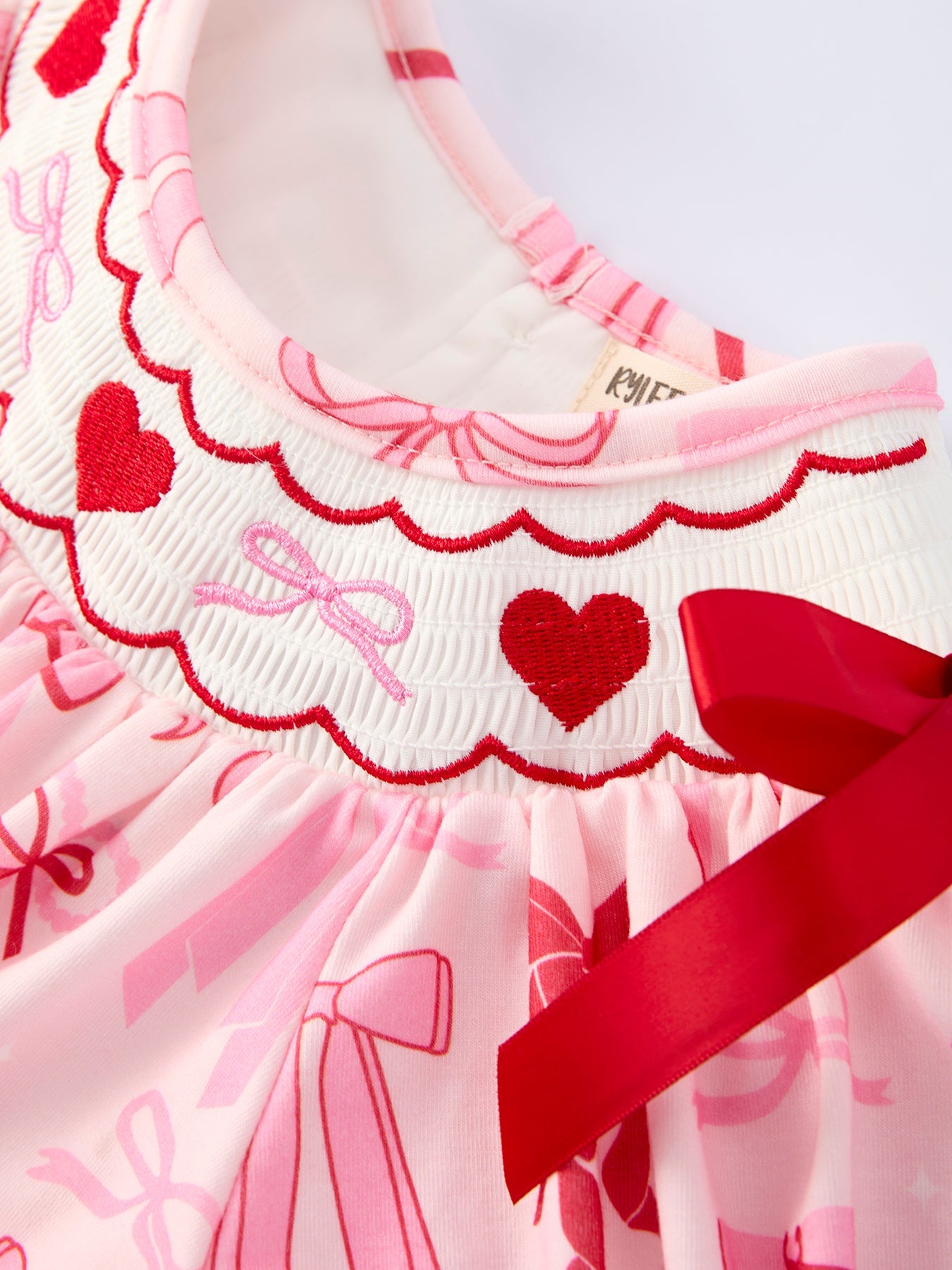 Girls' Valentine's Day Heart Bow Embroidered Dress