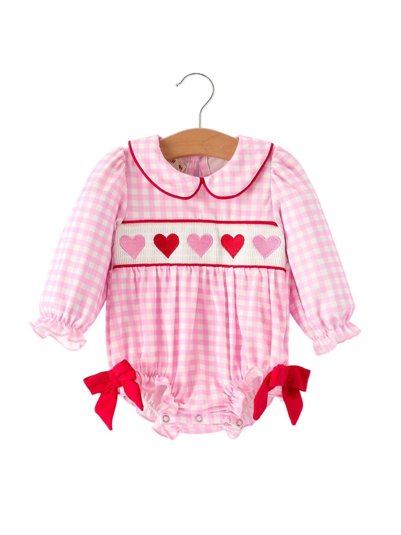 Girls' Valentine's Day Heart-embroidered Plaid Baby Romper