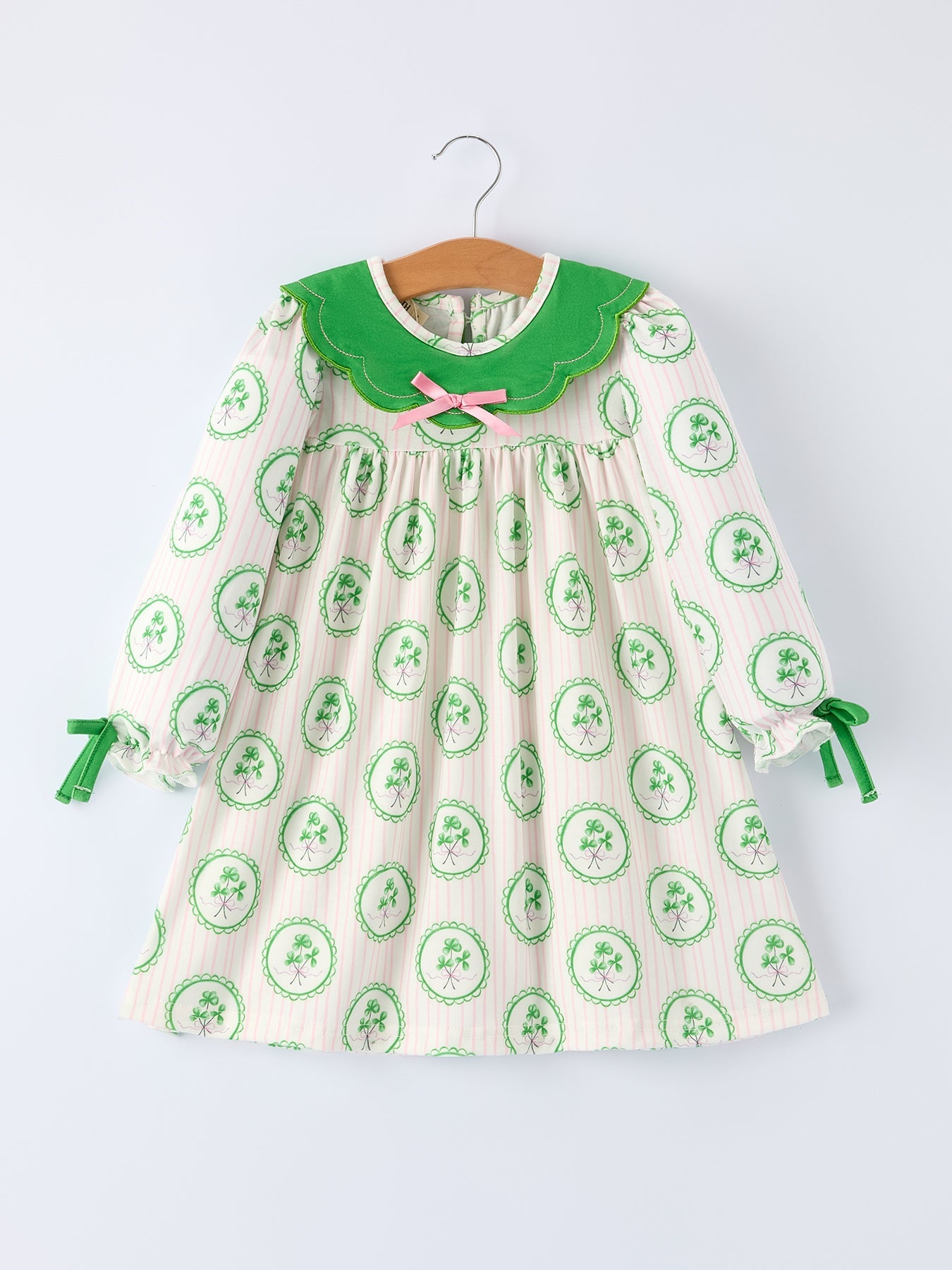 Rylee Faith Designs Green Shamrock Striped Long Sleeve Dress
