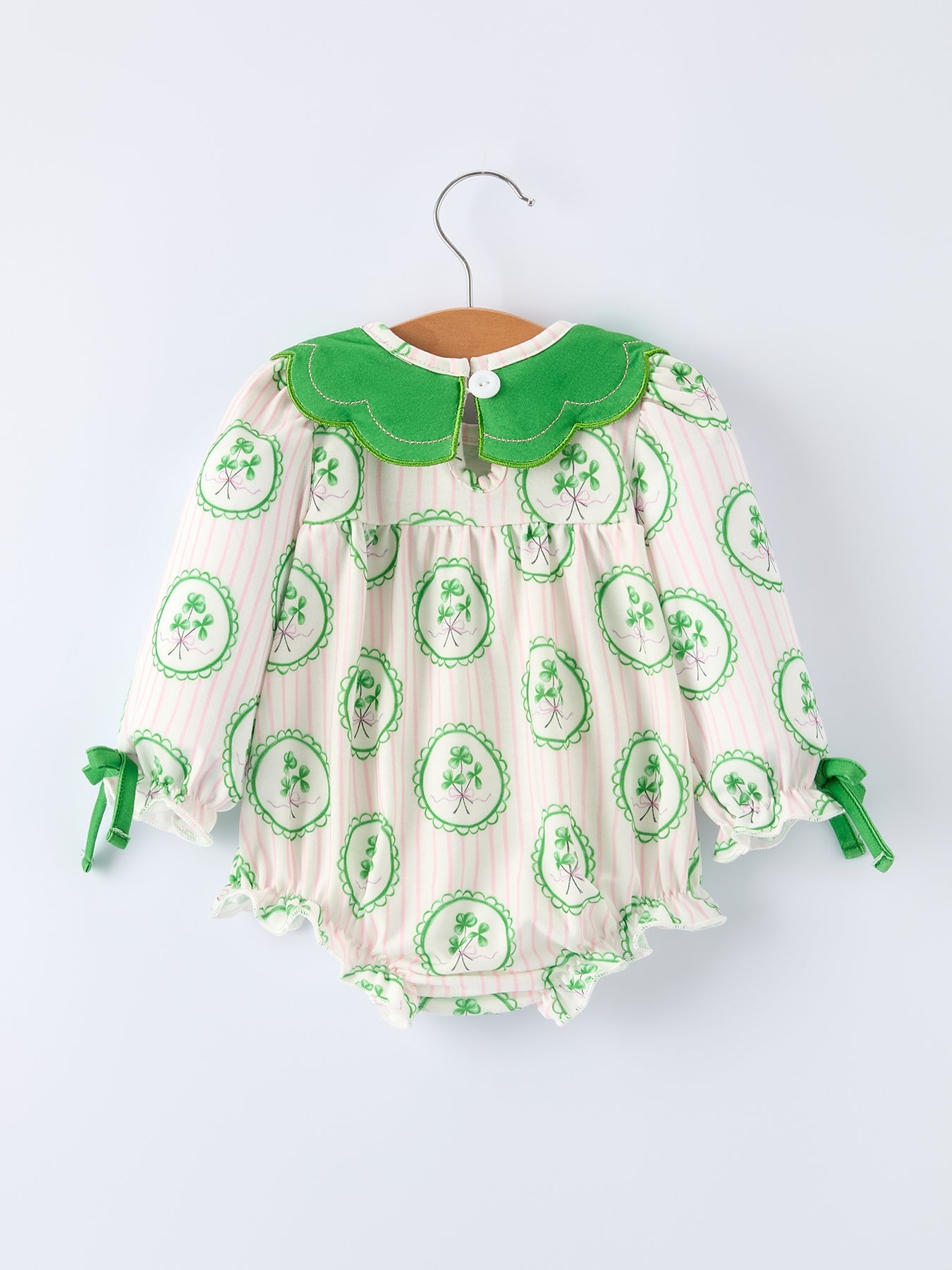 St. Patrick's Day Shamrock Striped Long Sleeve Baby Girl Romper