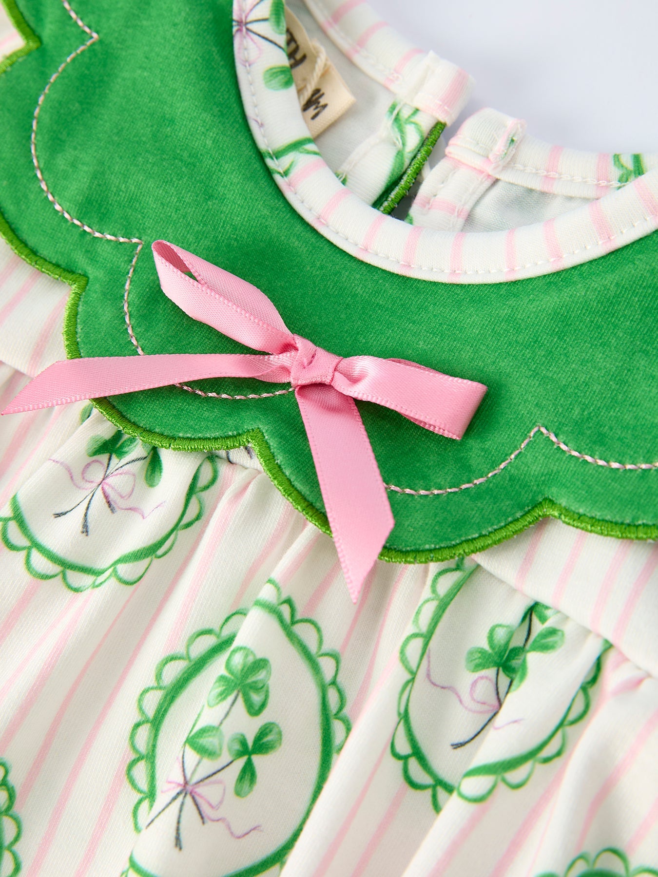 St. Patrick's Day Shamrock Striped Long Sleeve Baby Girl Romper