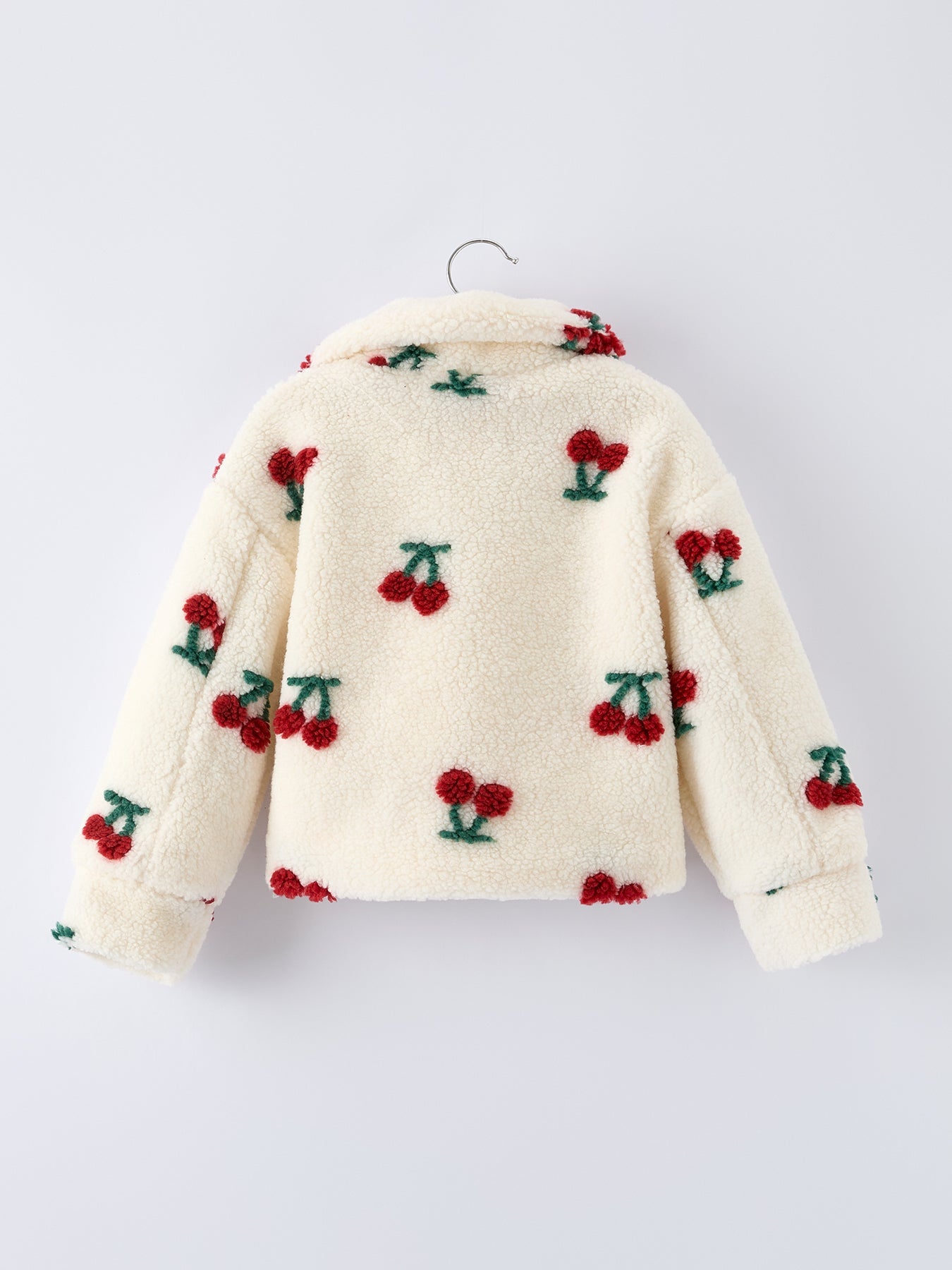 Cherry Plush Jacket For Girls – Zip-up Winter Coat