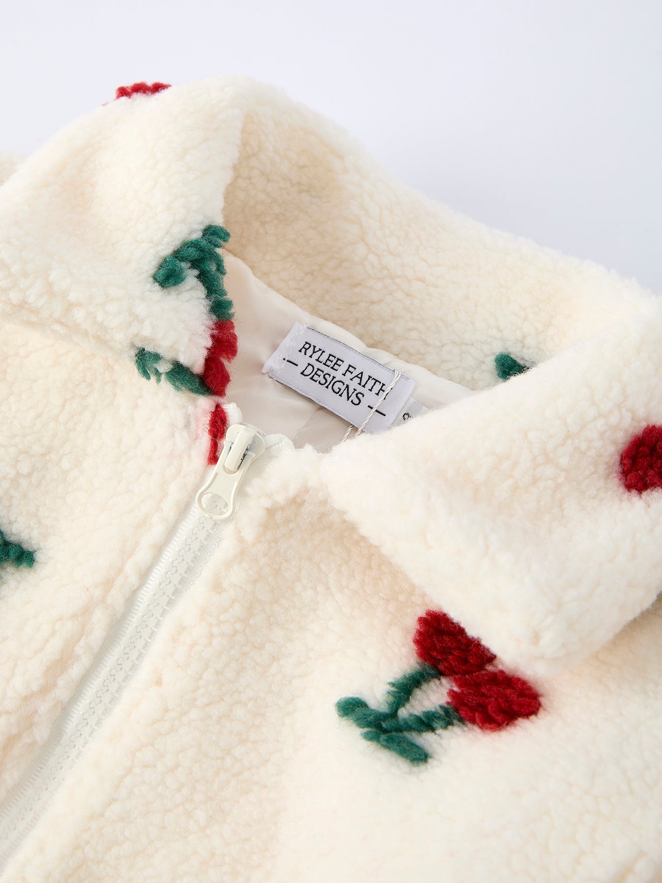 Cherry Plush Jacket For Girls – Zip-up Winter Coat