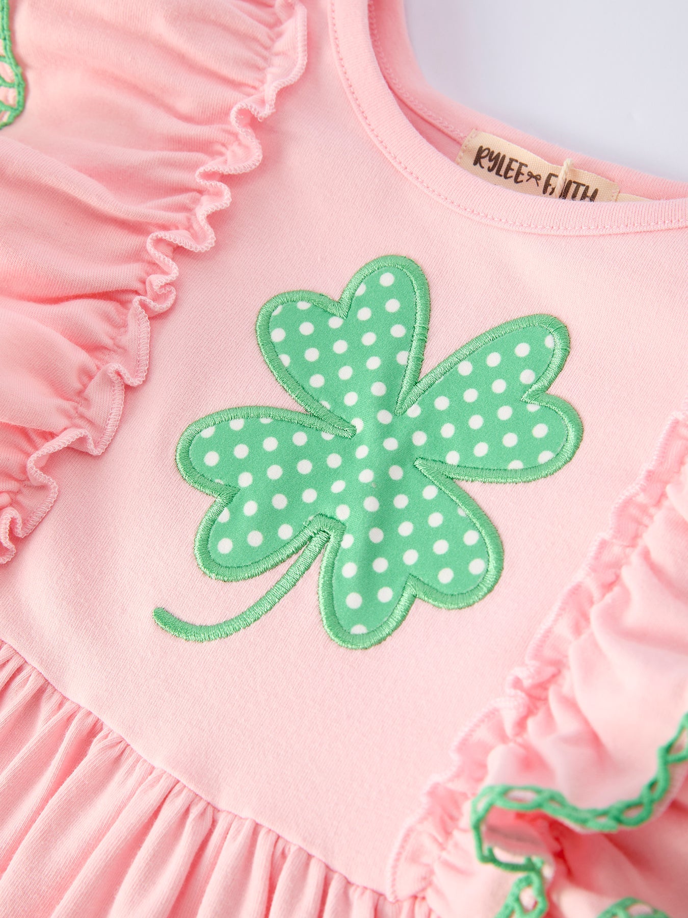 Girls St. Patrick’s Day Shamrock Applique Ruffle Girls Dress