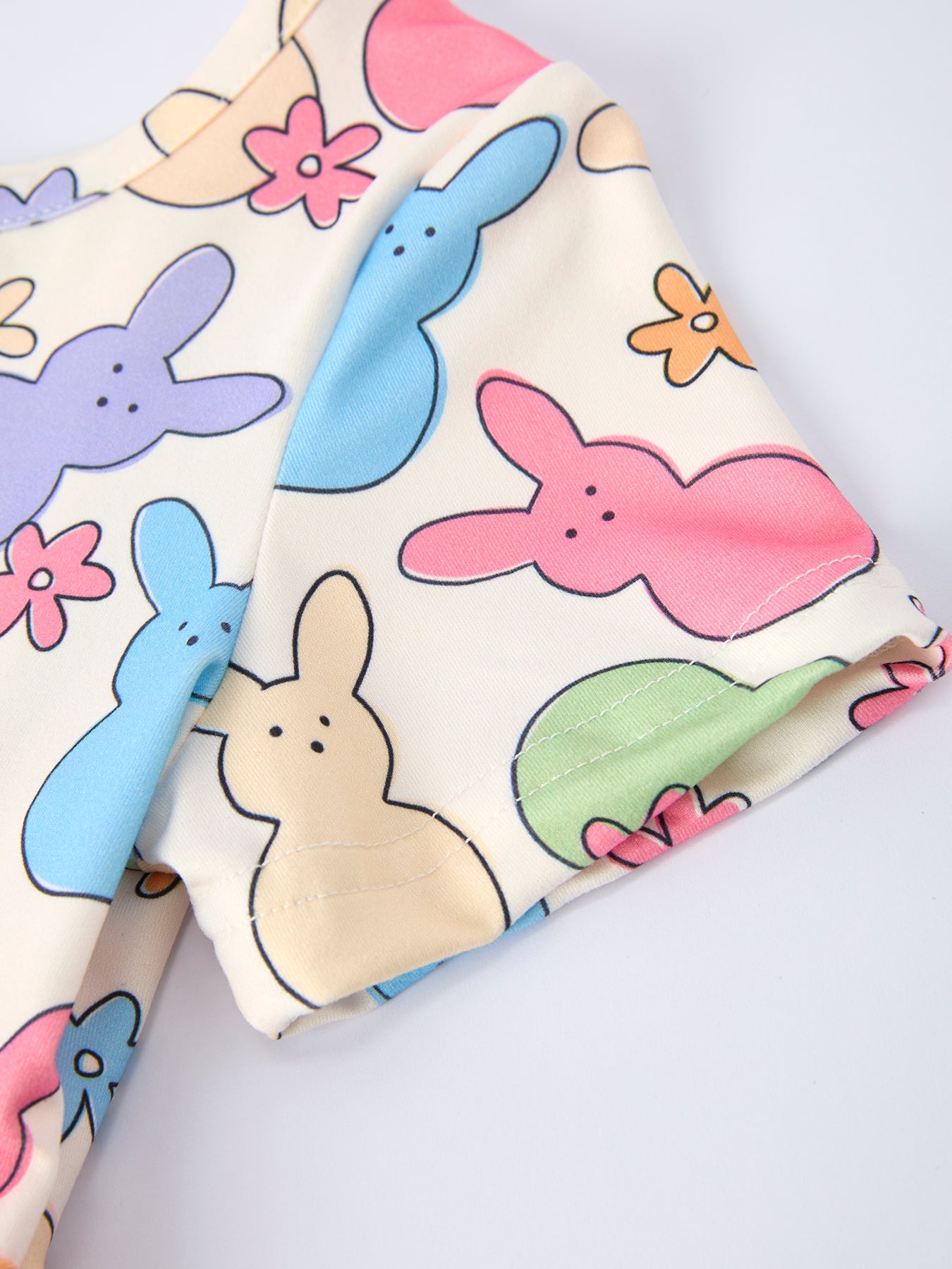 Easter Colorful Bunny Girls Twirl Short-sleeved Dress