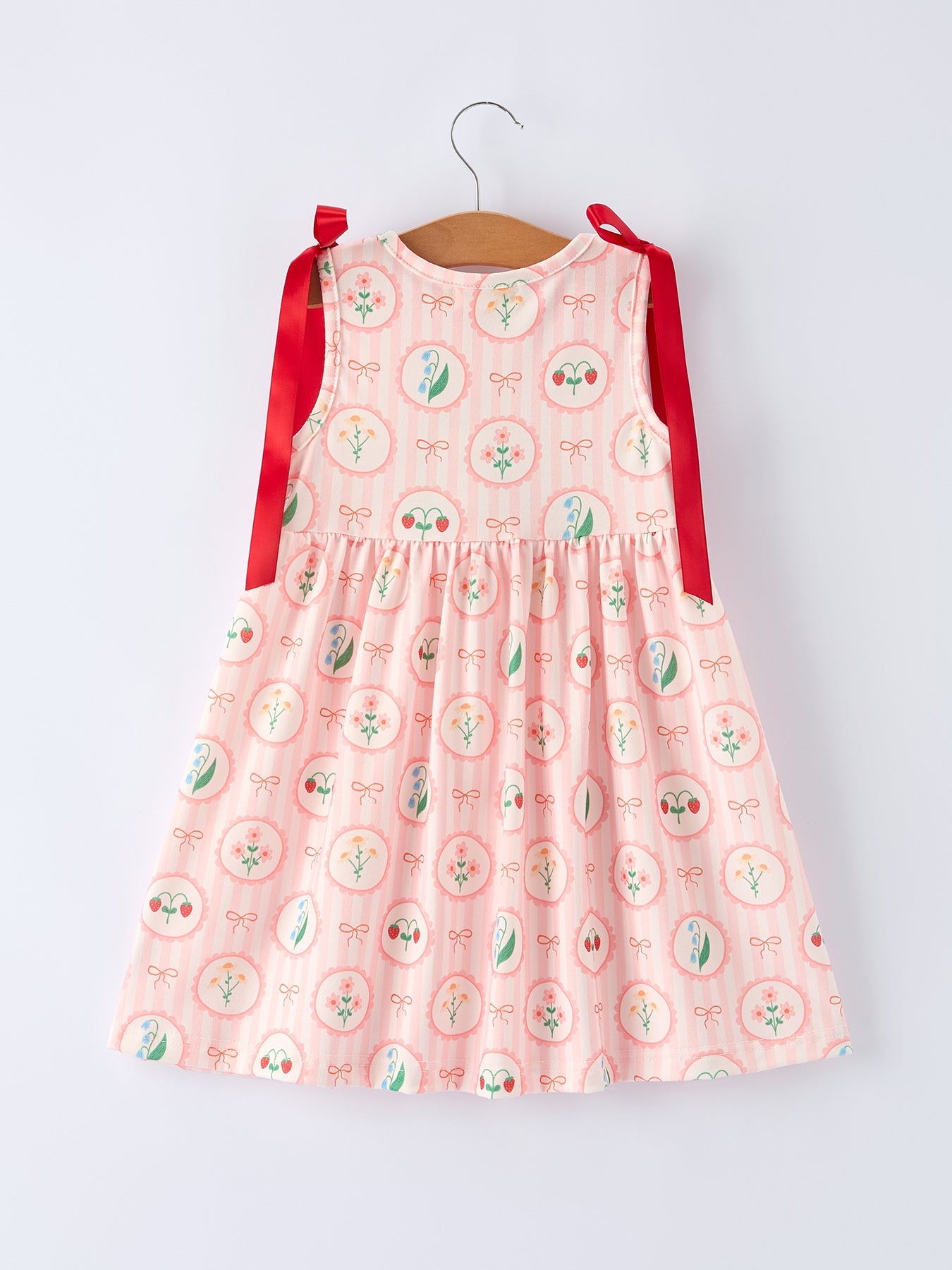 Spring Pink Floral Bow Smocked Girl Dress