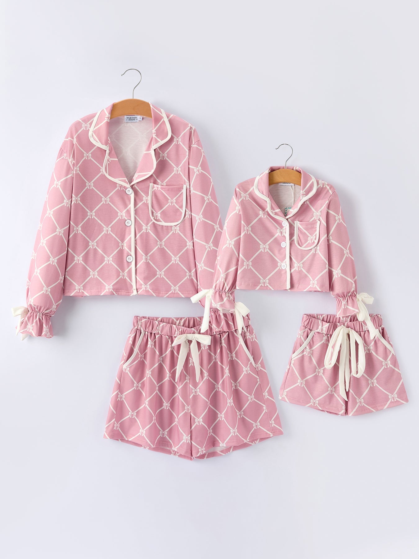 Autumn Check Bow Girls Lapel Pajamas