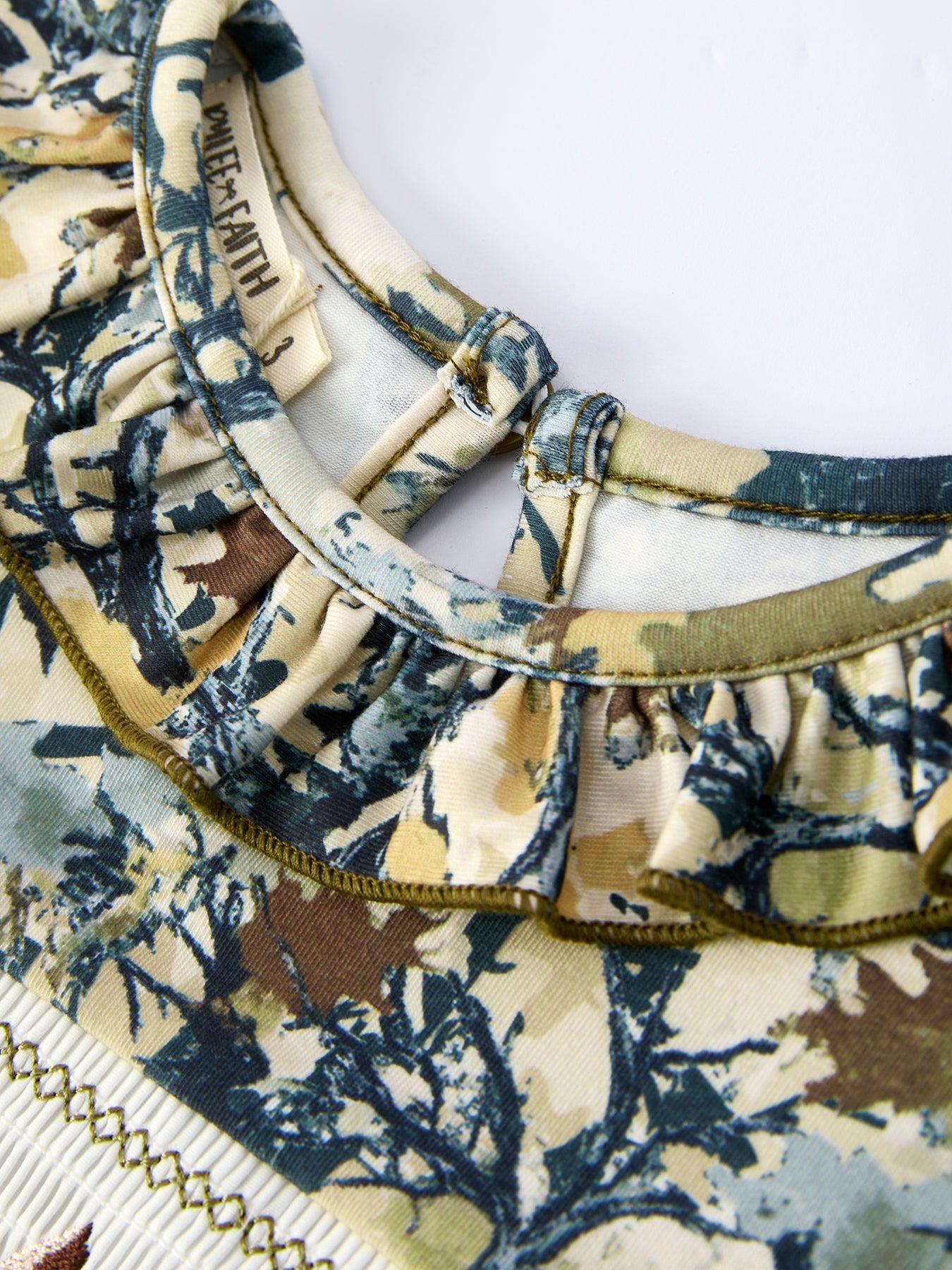 Camo Duck Smocked Bow Ruffle Sleeves Girls Dress