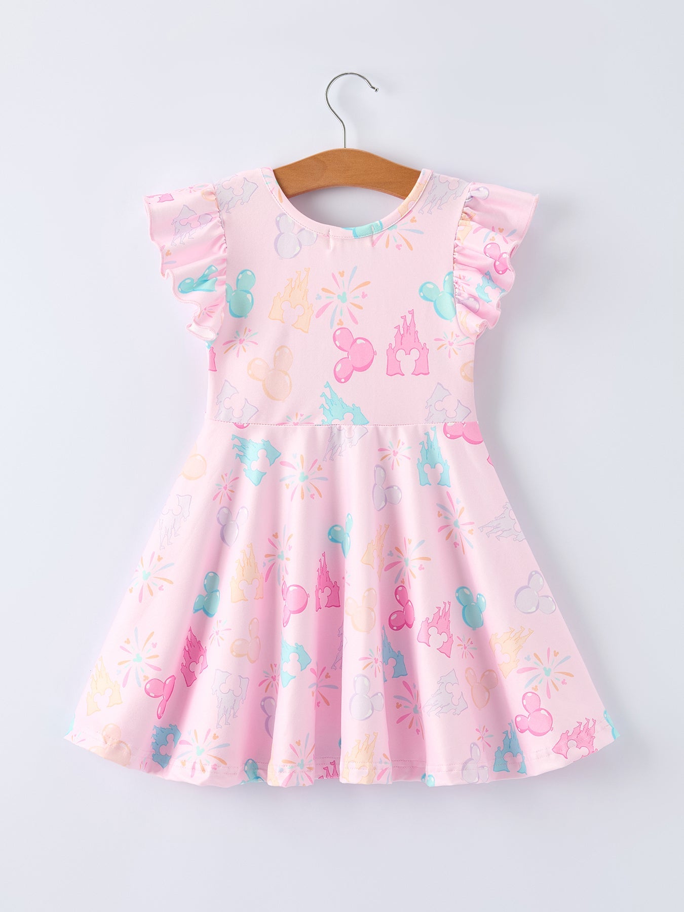 Spring Pink Theme Park Print Girls Twirl Dress