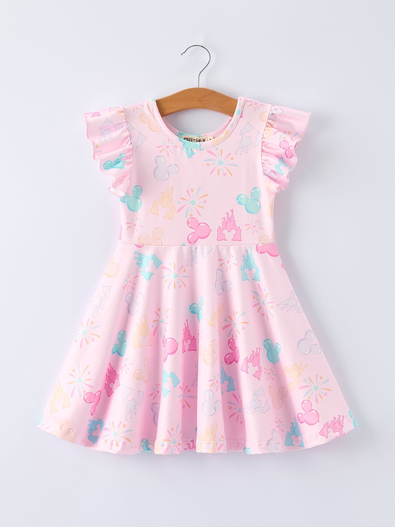 Spring Pink Theme Park Print Girls Twirl Dress