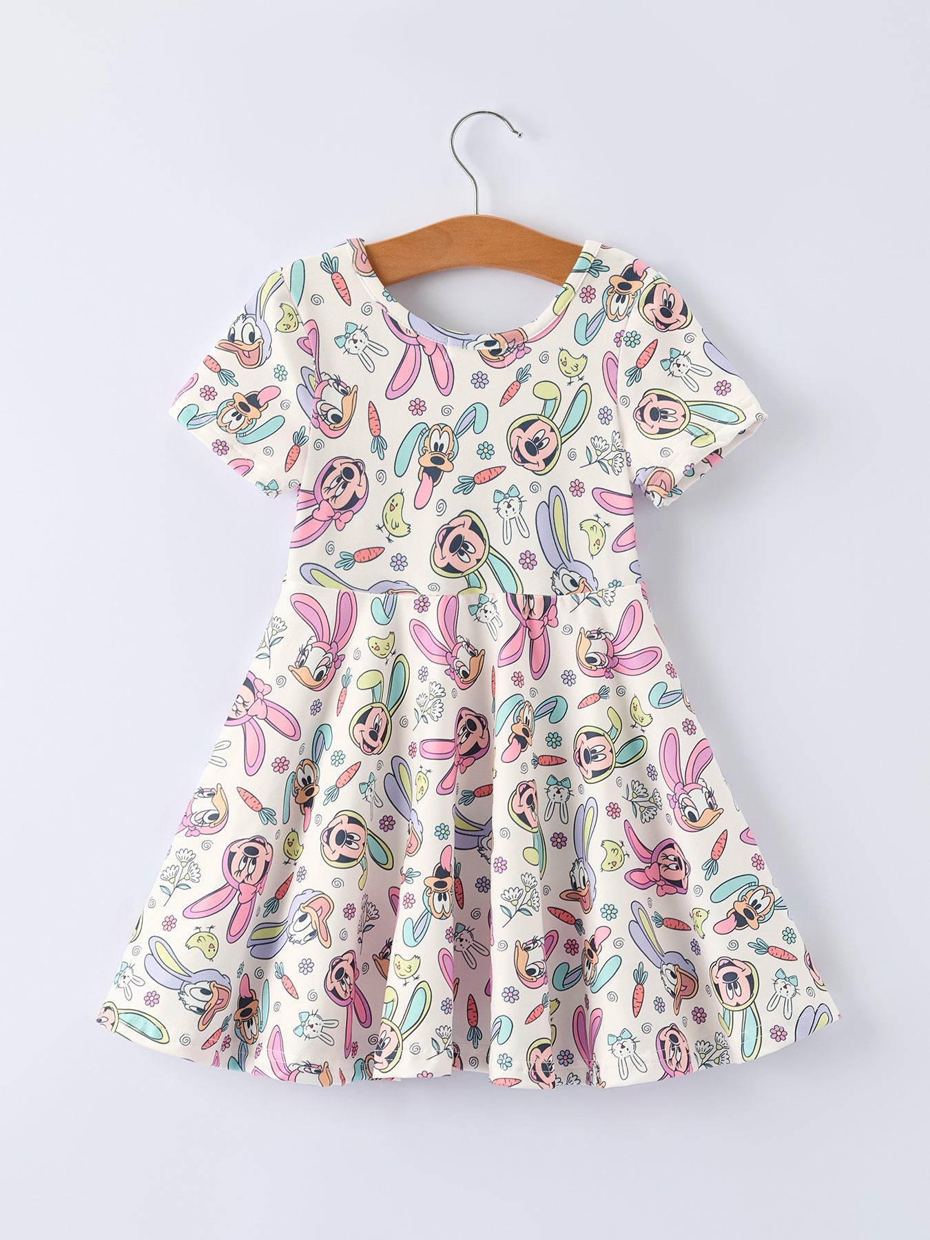 Easter Pastel Character Pattern Short Sleeve Girls Dress