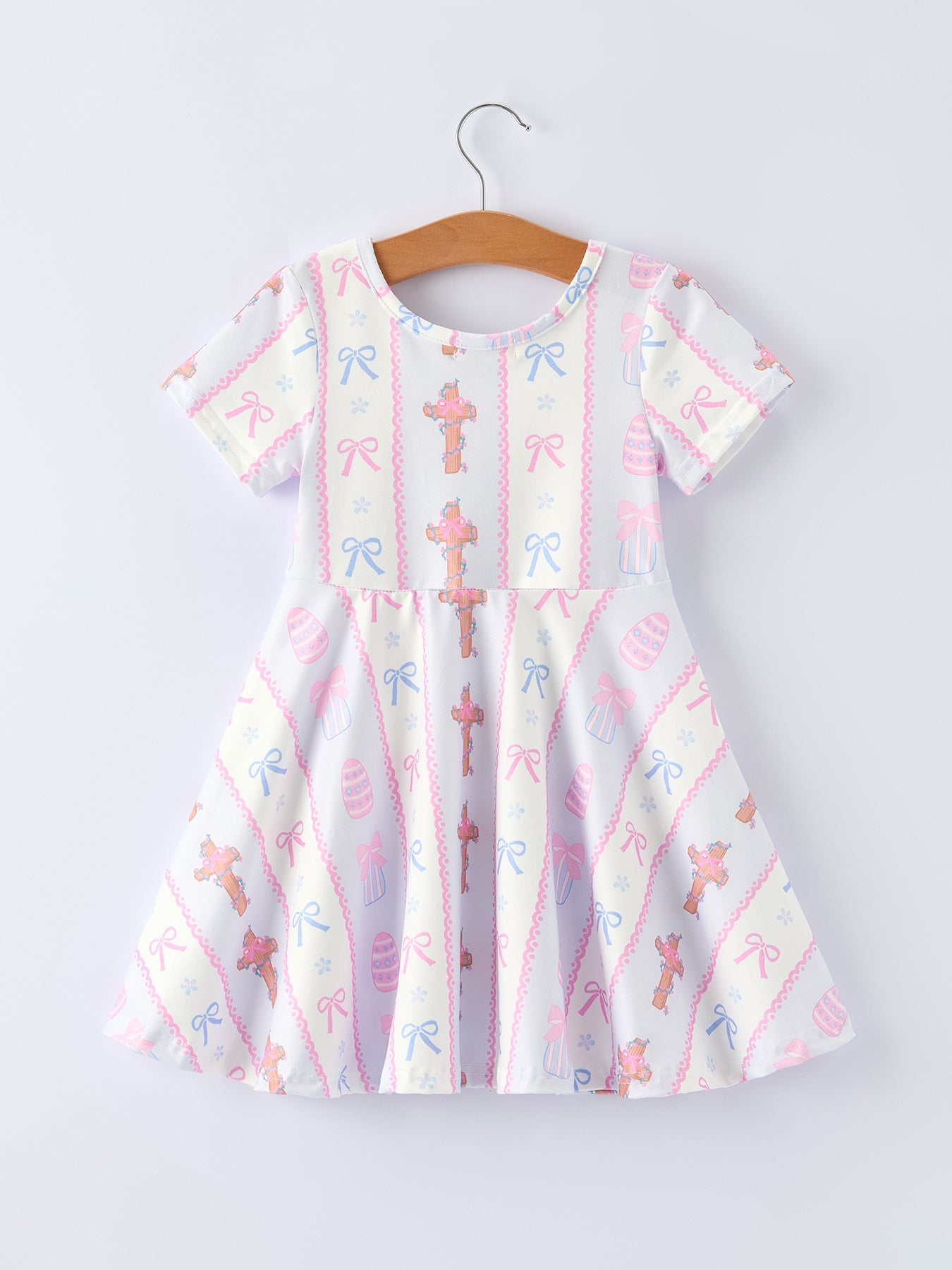 Easter Egg And Cross Print Christening Girls Dress