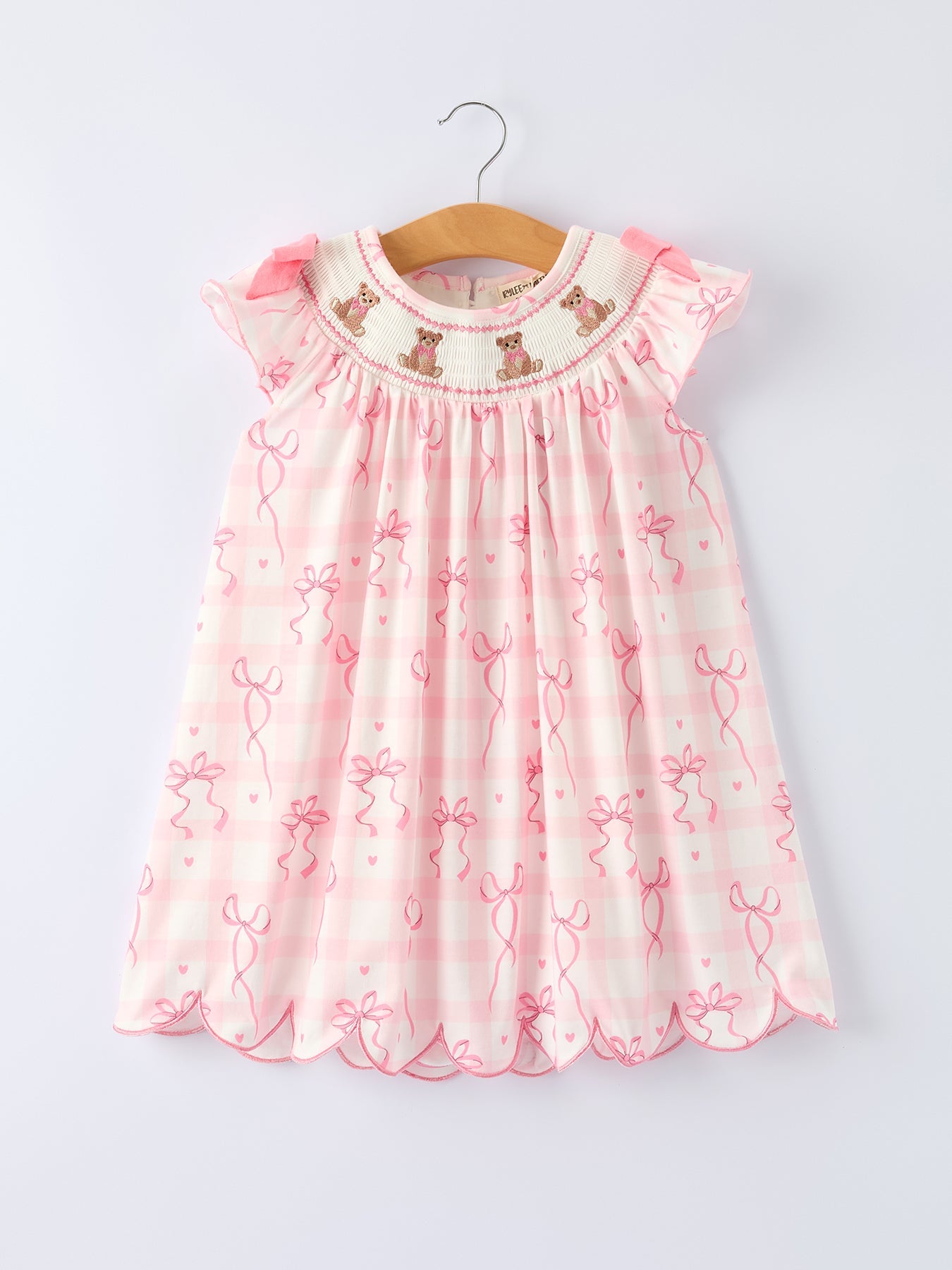 Spring Pink Bow Teddy Smocked Girl Dress