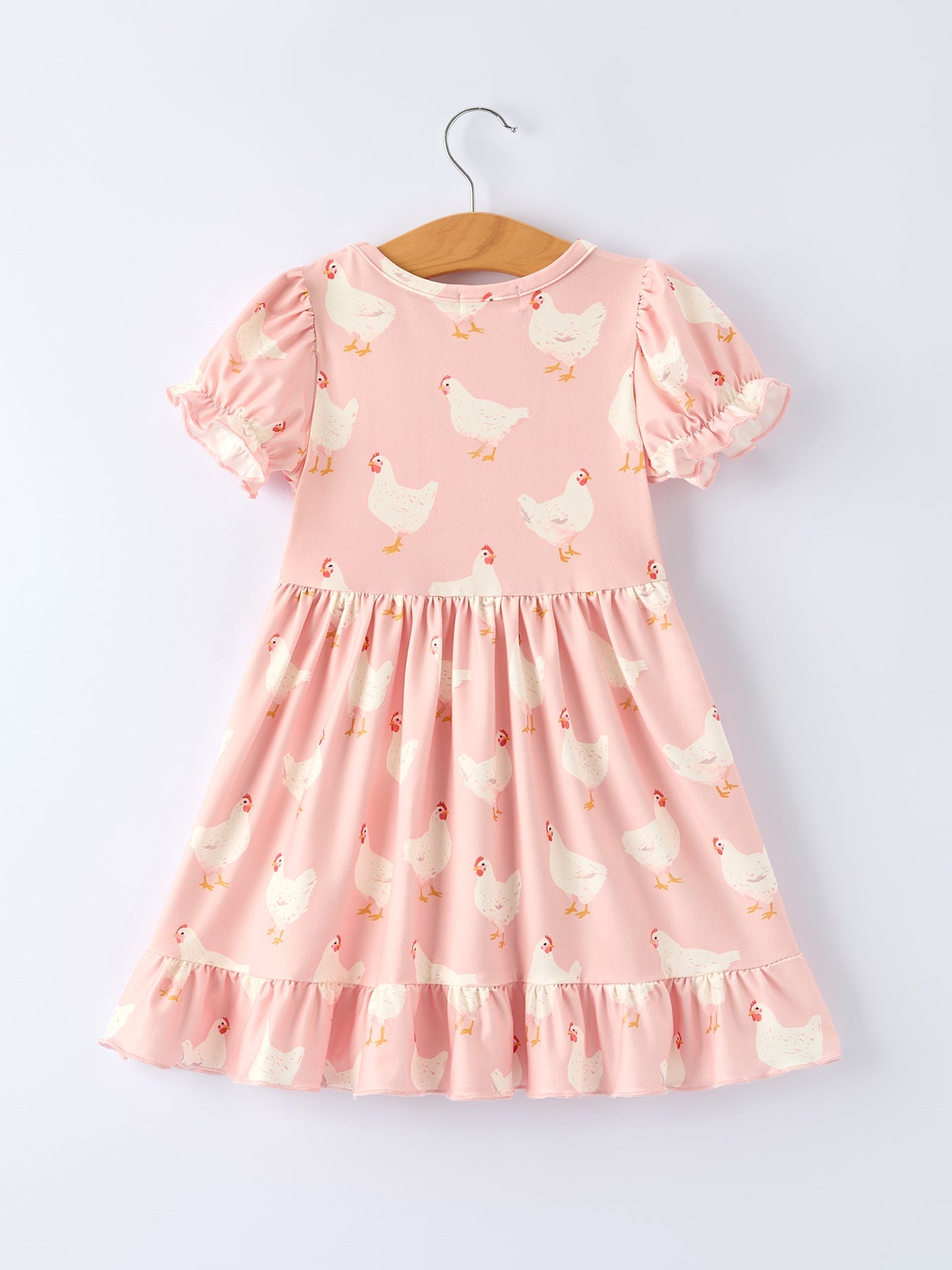 Farm Spring Chicken Print Girls Ruffle Dress