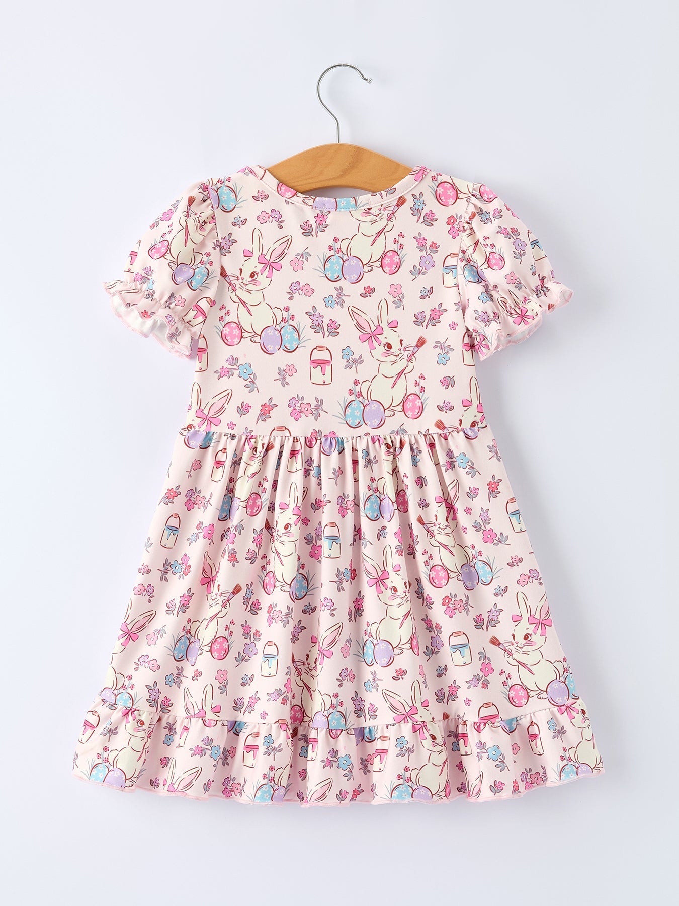 Easter Floral Bunny Girls Ruffle Hem Dress