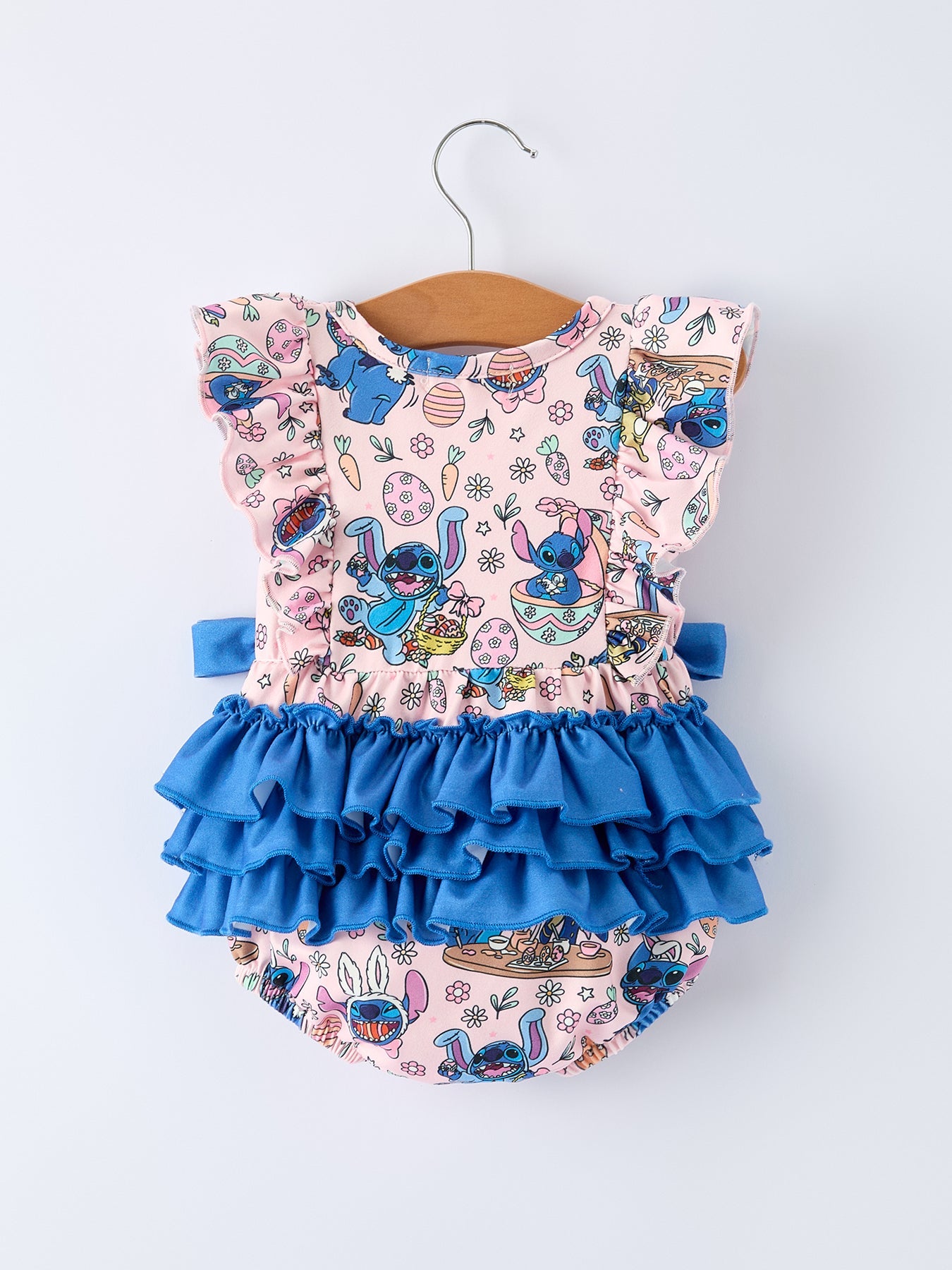 Easter Print Ruffle Bows Girl Romper