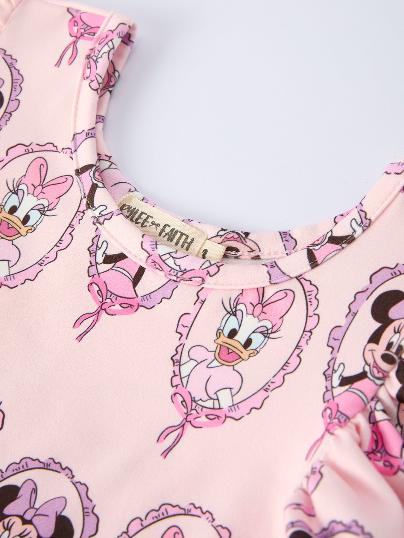 Pink Character Mirror Bow Print Girls' Dress