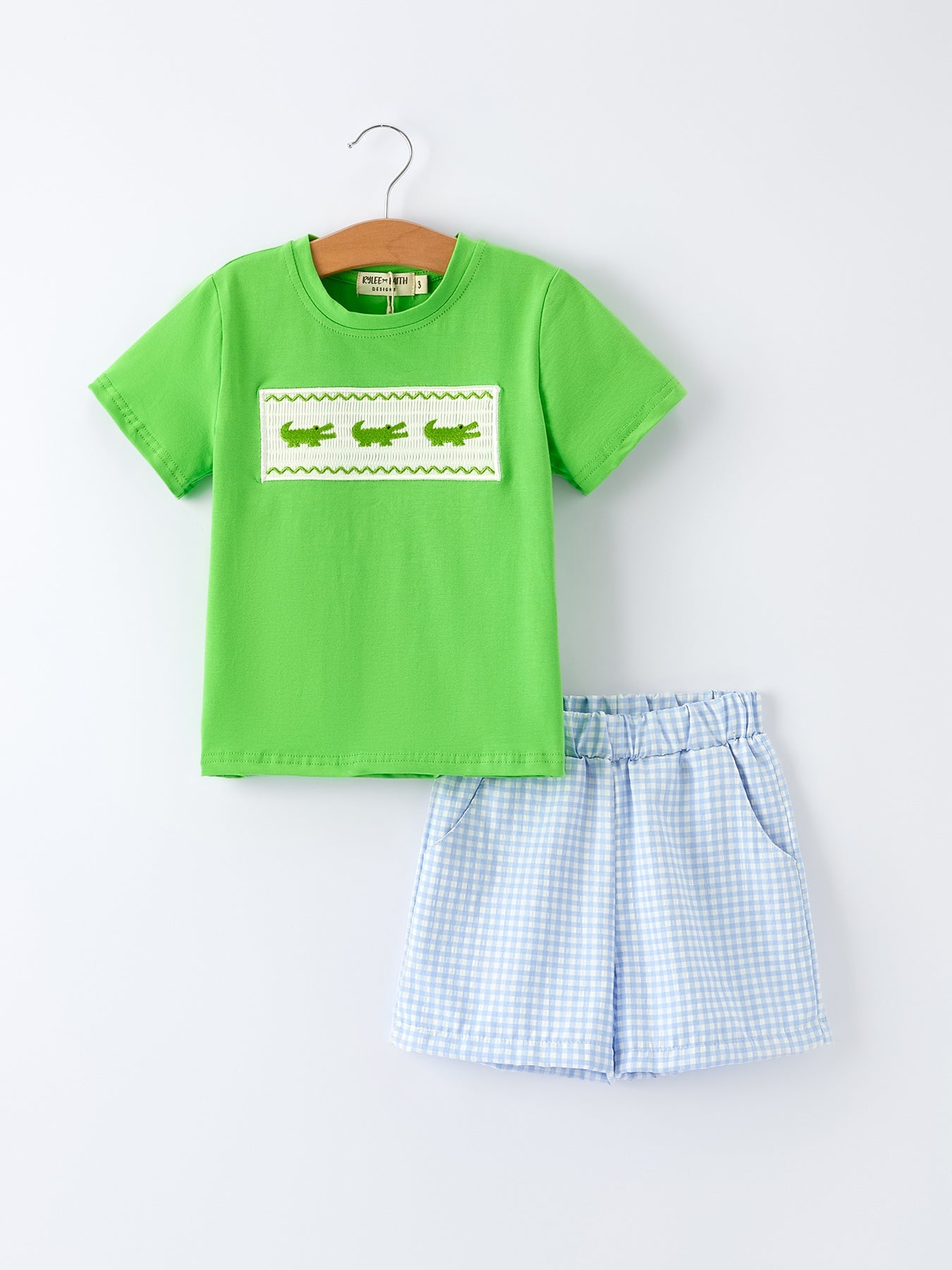 Toddler Boys Summer Crocodile Embroidered Plaid Shorts Set