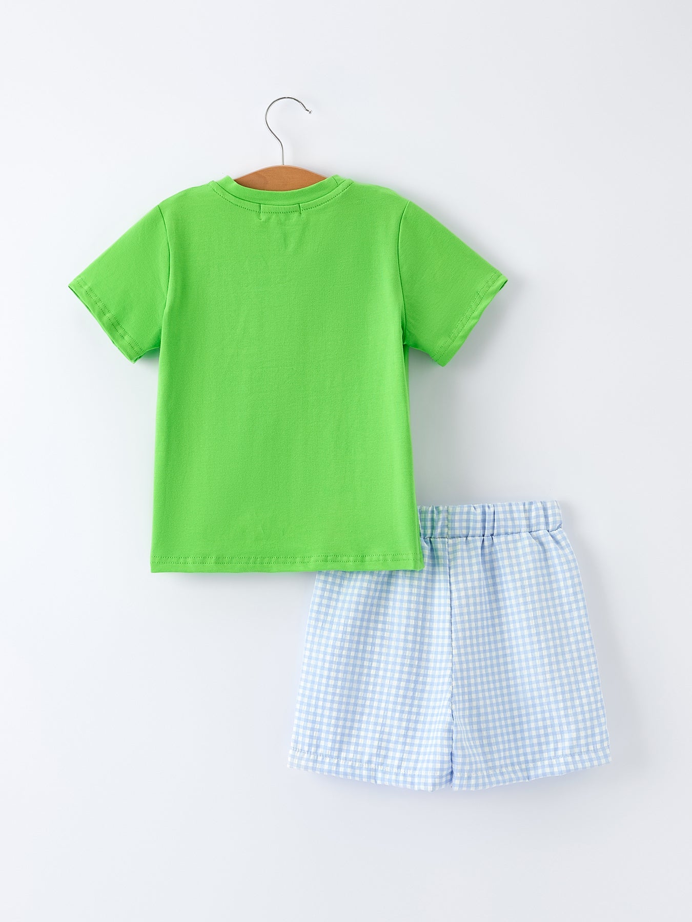 Toddler Boys Summer Crocodile Embroidered Plaid Shorts Set