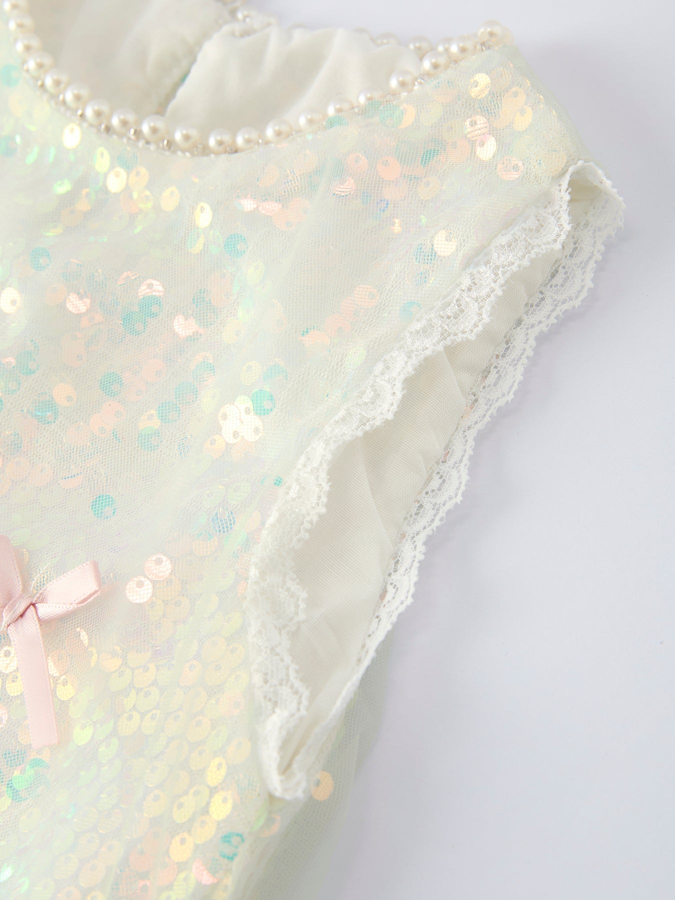 Iridescent Sequin Bow Ruffle Tulle Girls Dress