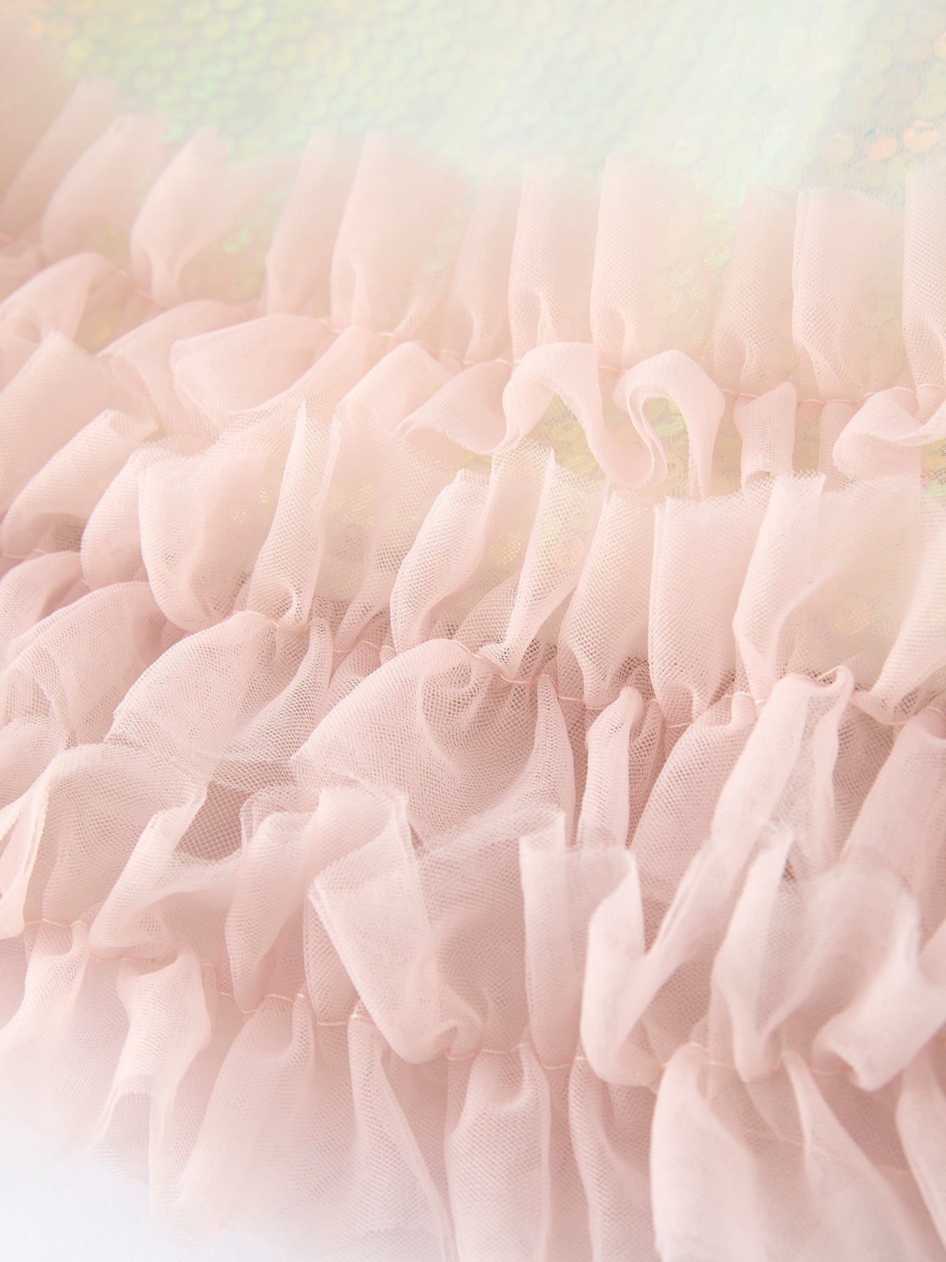 Iridescent Sequin Bow Ruffle Tulle Girls Dress