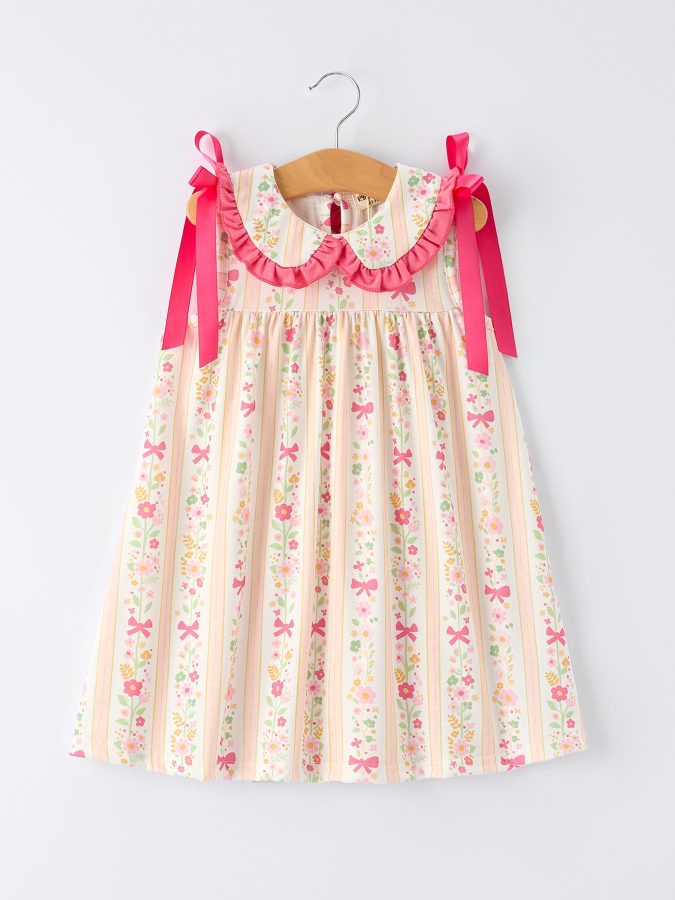Summer Floral Bow Ruffle Girls Dress
