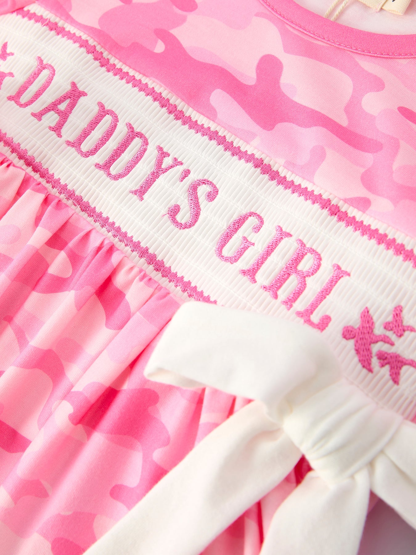 Pink Camouflage "daddy's Girl" Smocking Embroidery Dress