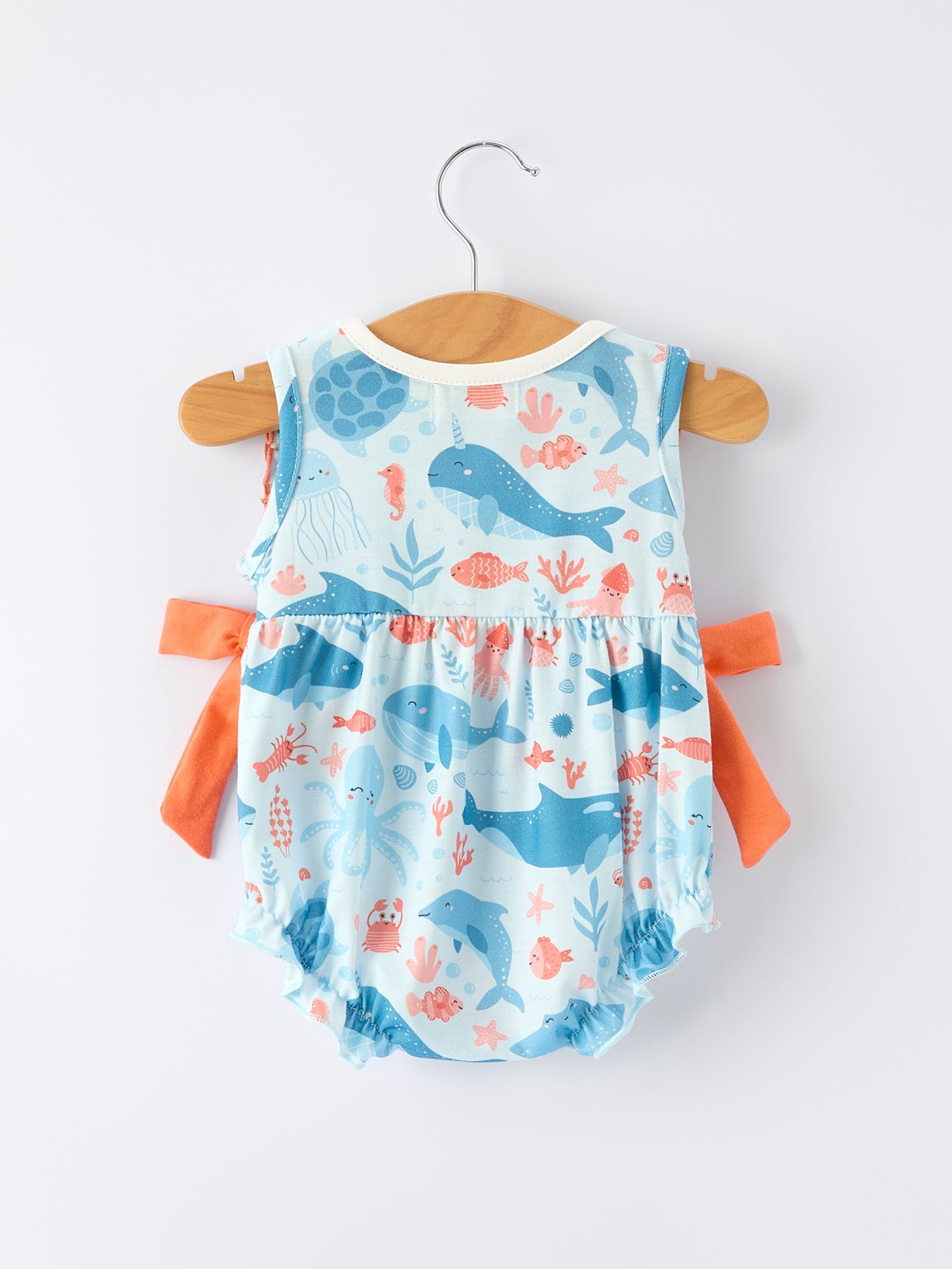 Marine Animal Embroidered Baby Girl Romper