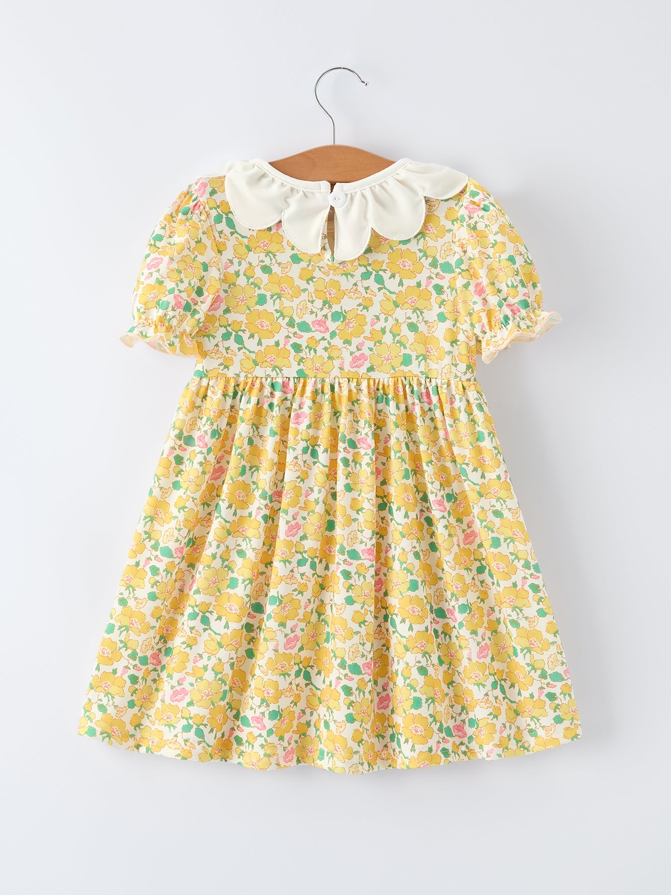 Easter Yellow Chick Embroidery Floral Girl Dress