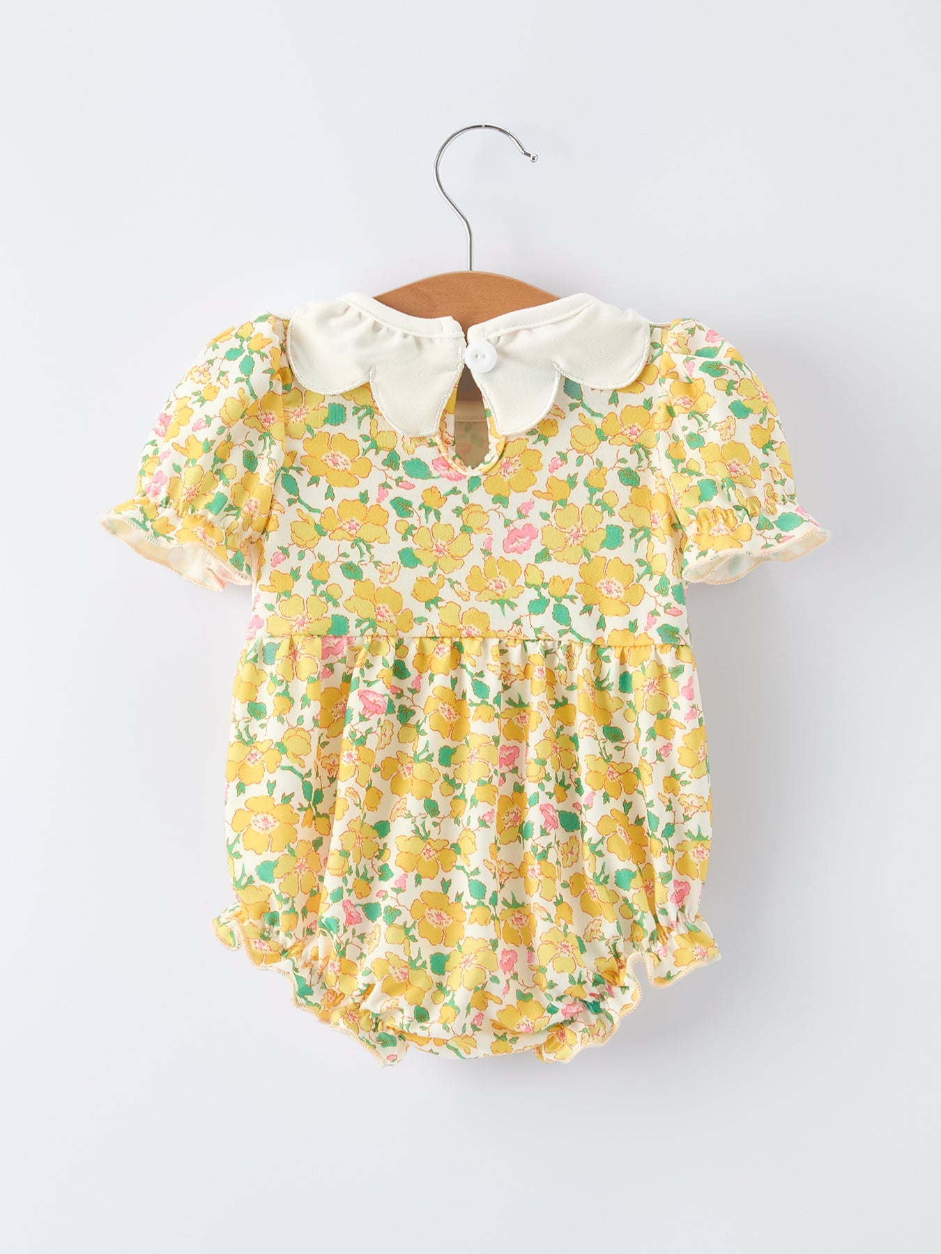 Easter Yellow Chick Embroidery Floral Baby Girl Romper