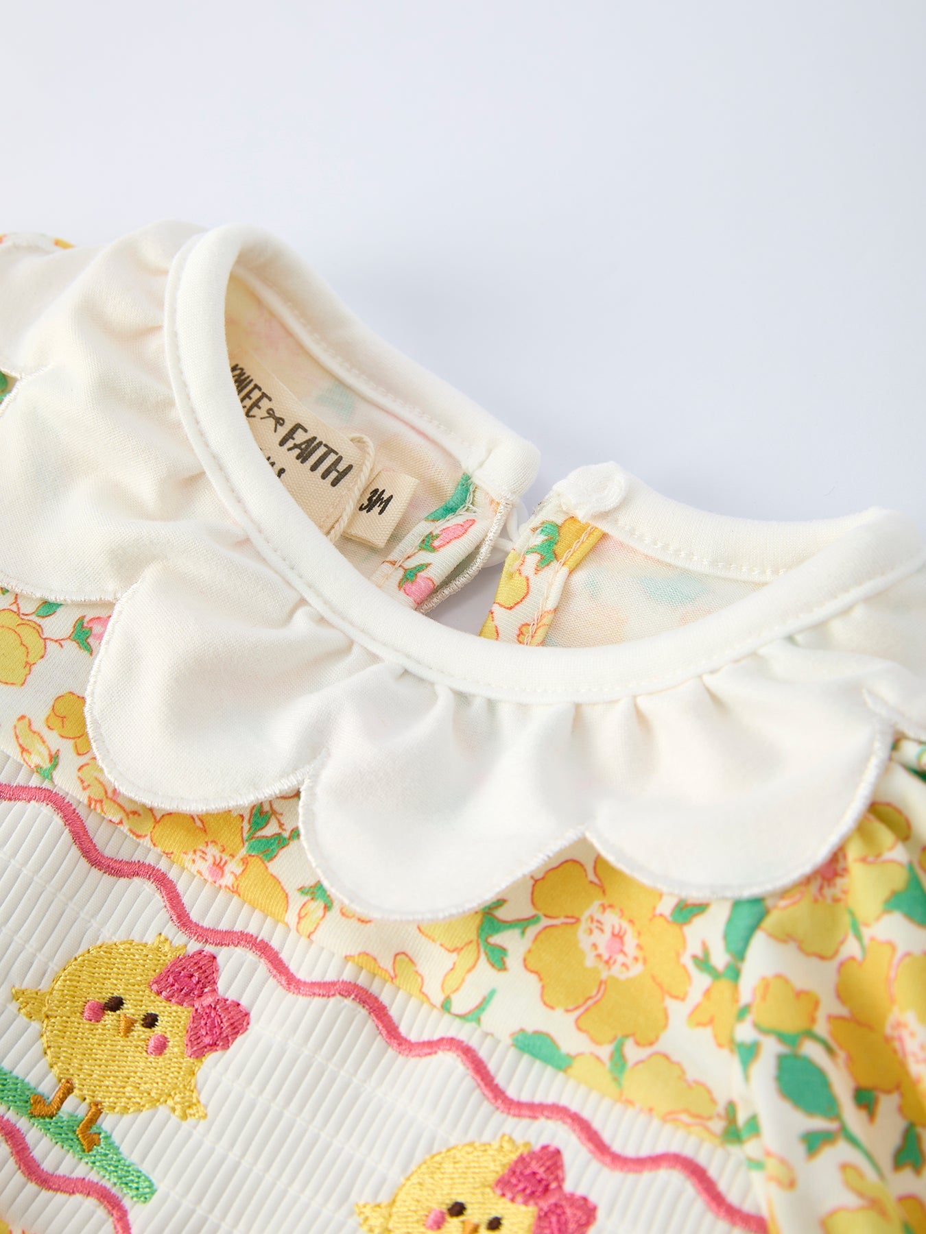 Easter Yellow Chick Embroidery Floral Baby Girl Romper