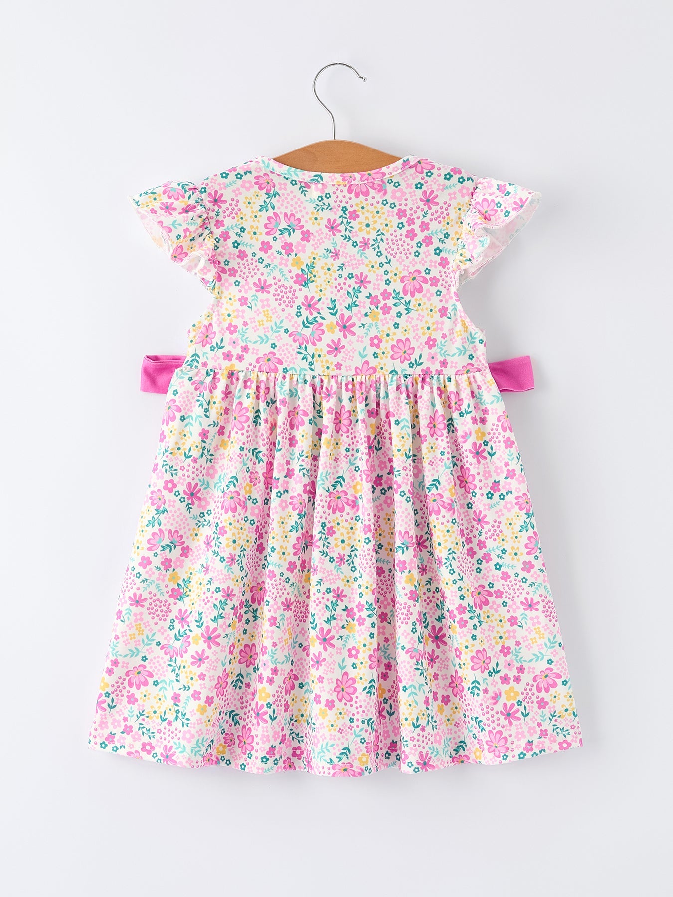 Easter Colorful Floral Bunny Bow Smocking Embroidery Girl Dress