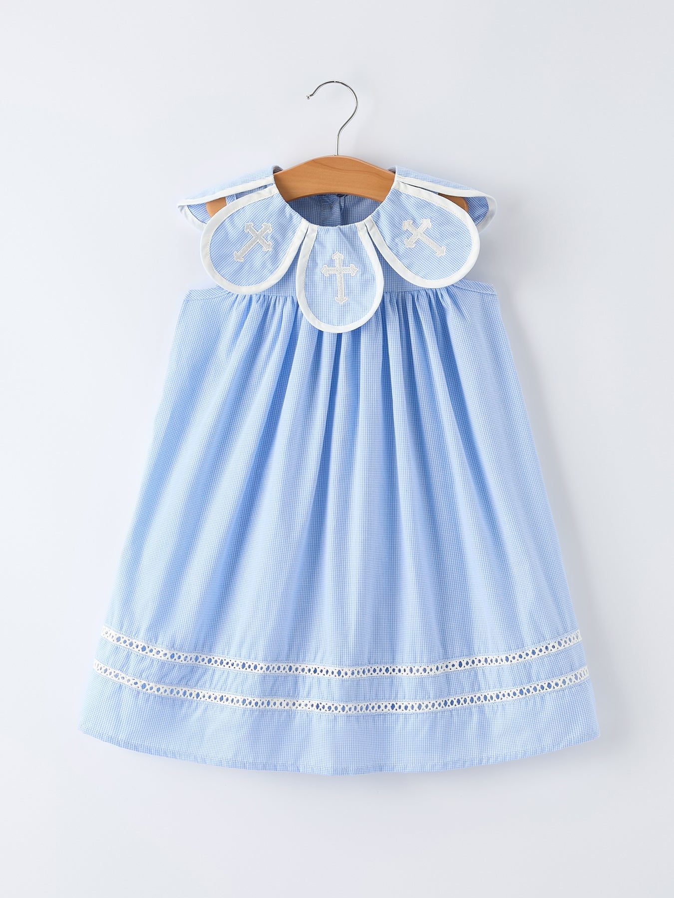 Blue Petal Peter Pan Collar Bishop Christening Girls Dress