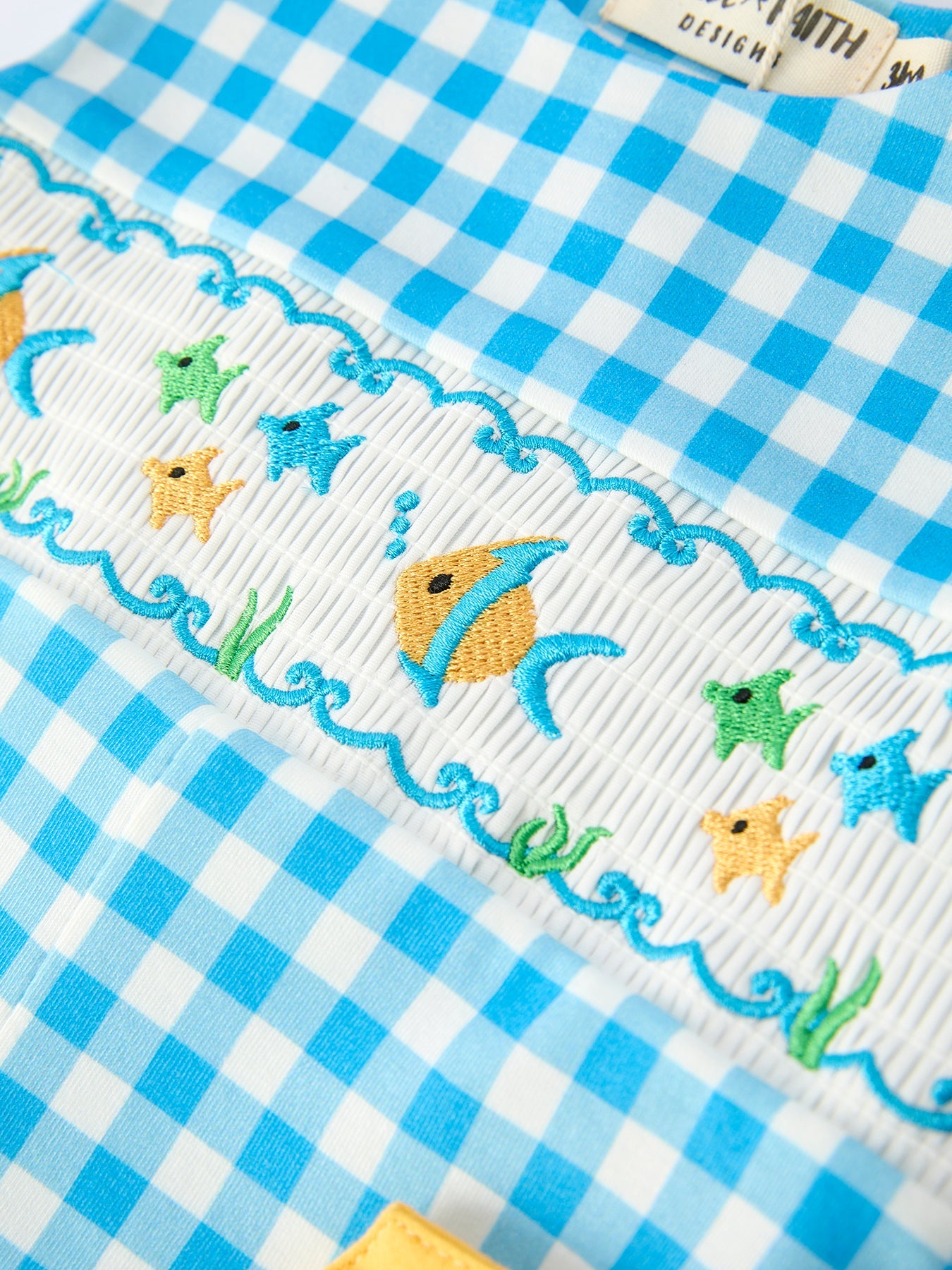 Fish Embroidery Smocking Plaid Baby Boy Romper