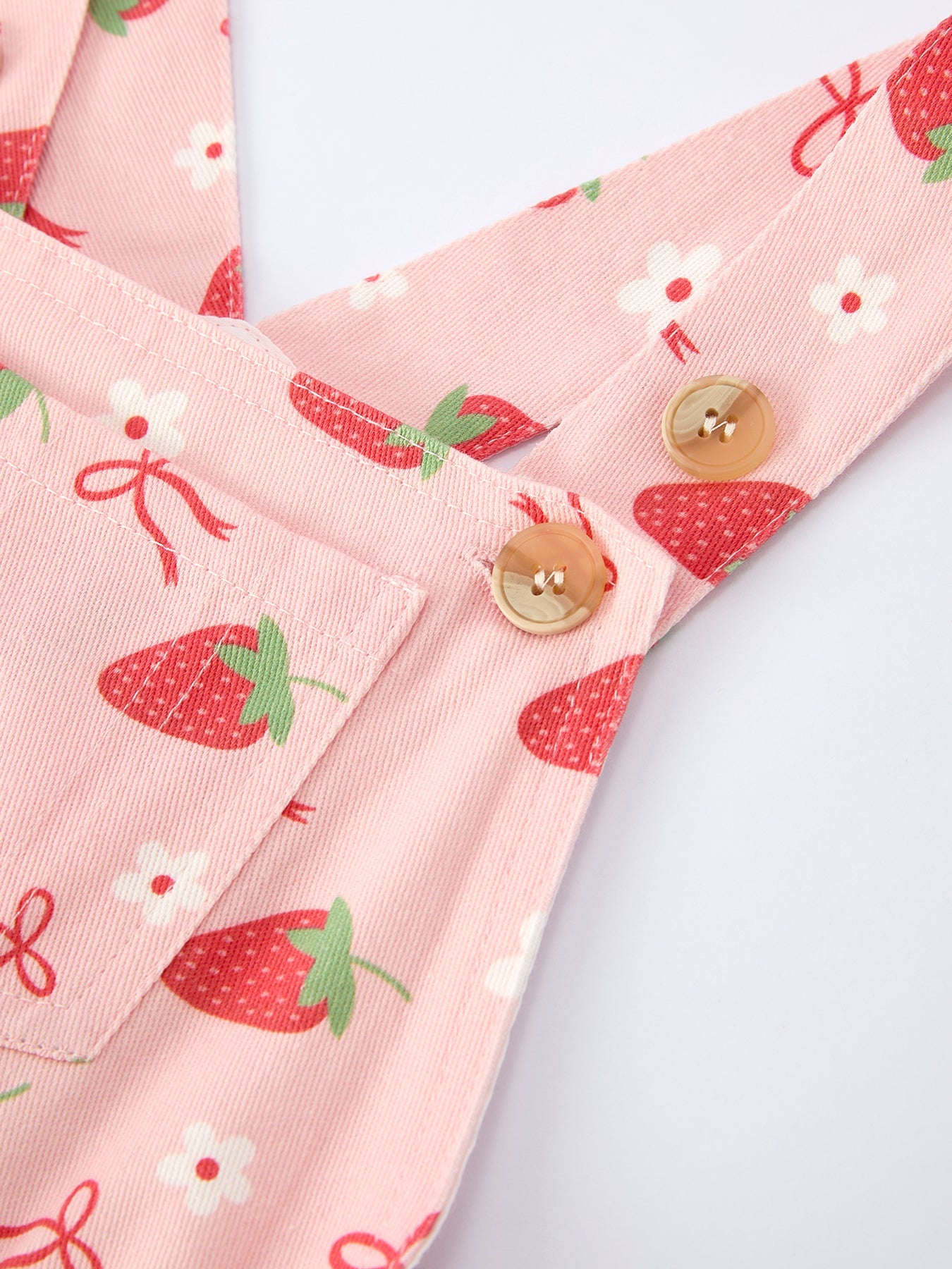 Girls Spring Short-sleeved Top + Strawberry Print Overall Dress Set