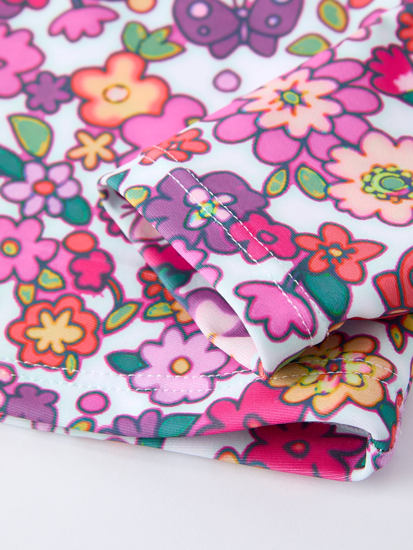 Hot Pink Summer Floral Girls Long-sleeved Swimsuit Set