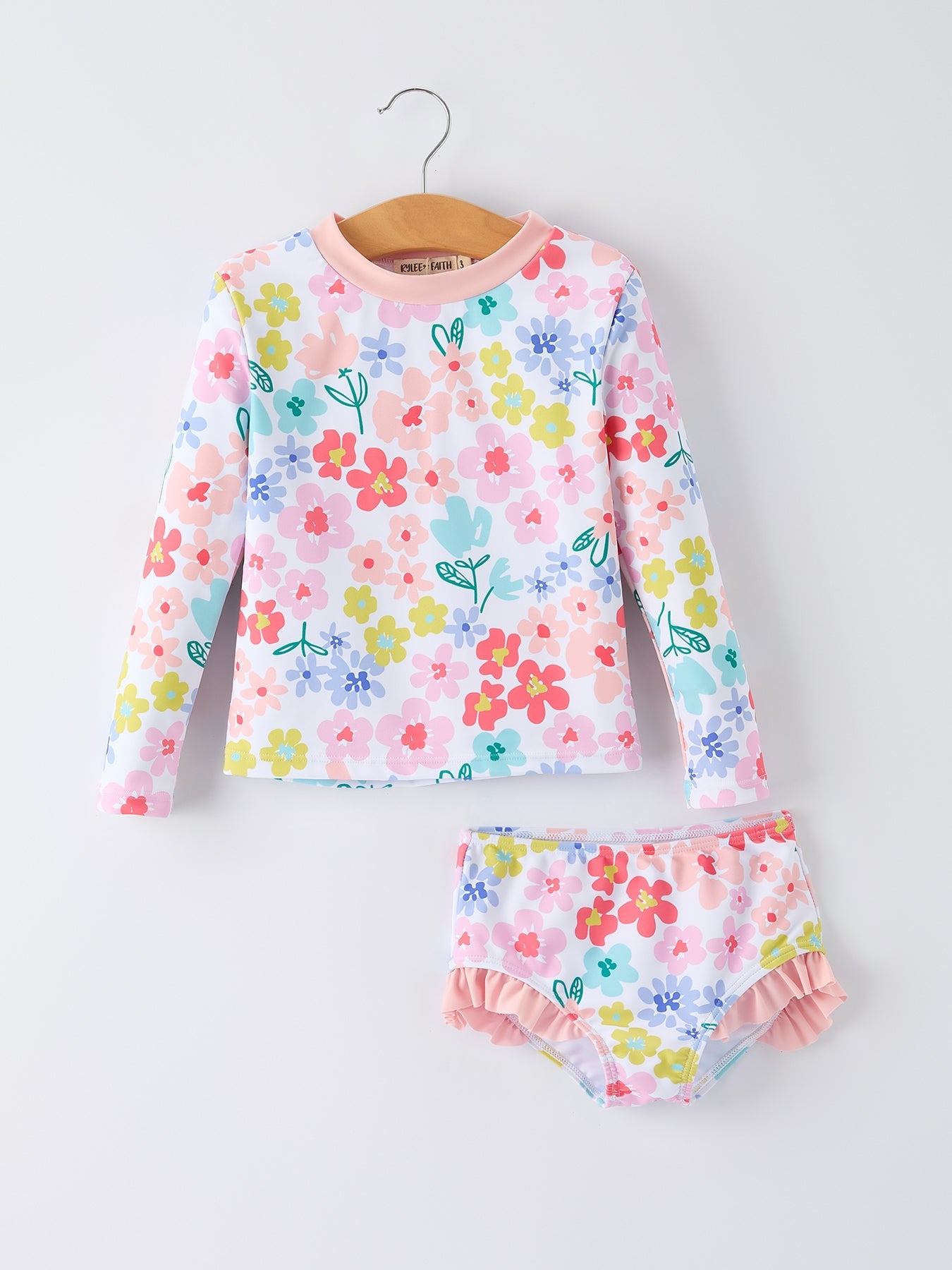 Summer Floral Girls Long Sleeve Swim Set