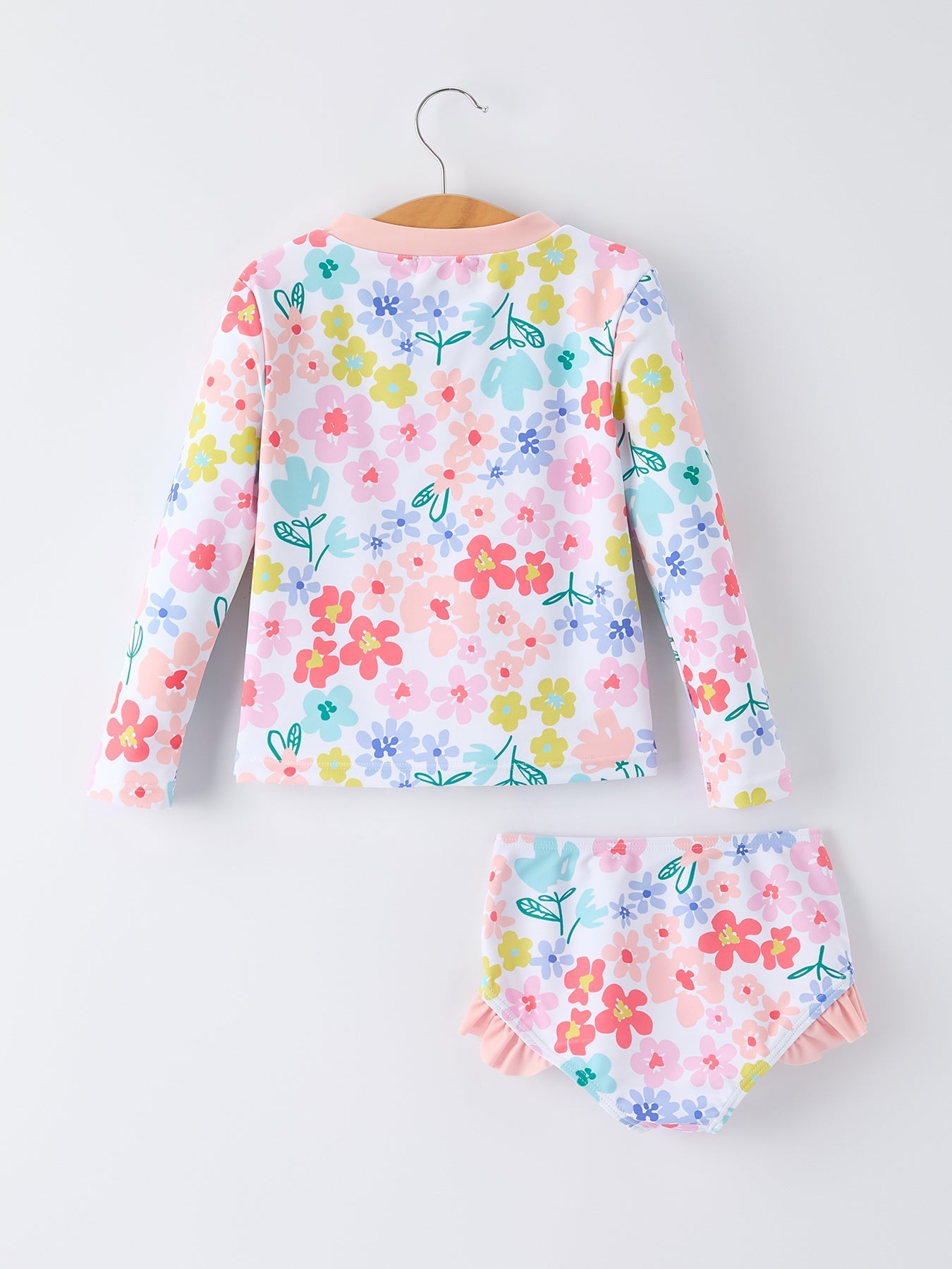 Summer Floral Girls Long Sleeve Swim Set
