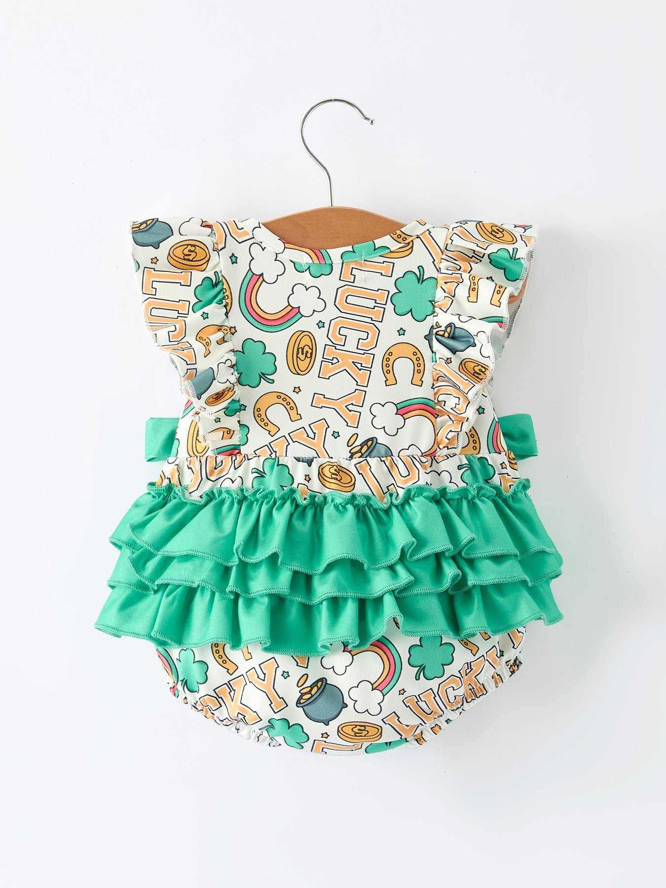 St Patrick's Day Shamrock Bow Baby Girl Romper