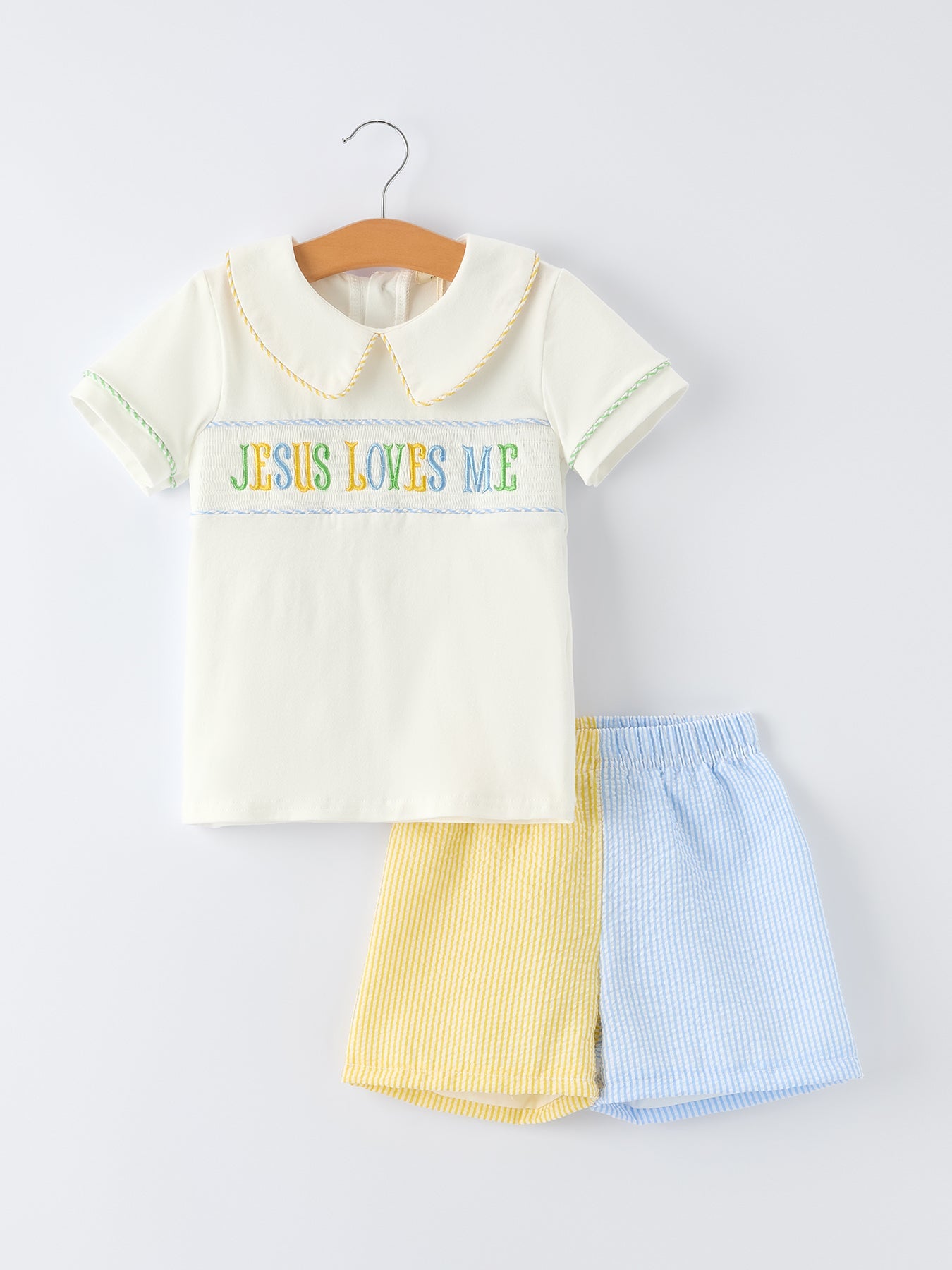 "jesus Loves Me "embroidered Toddler Boys'set